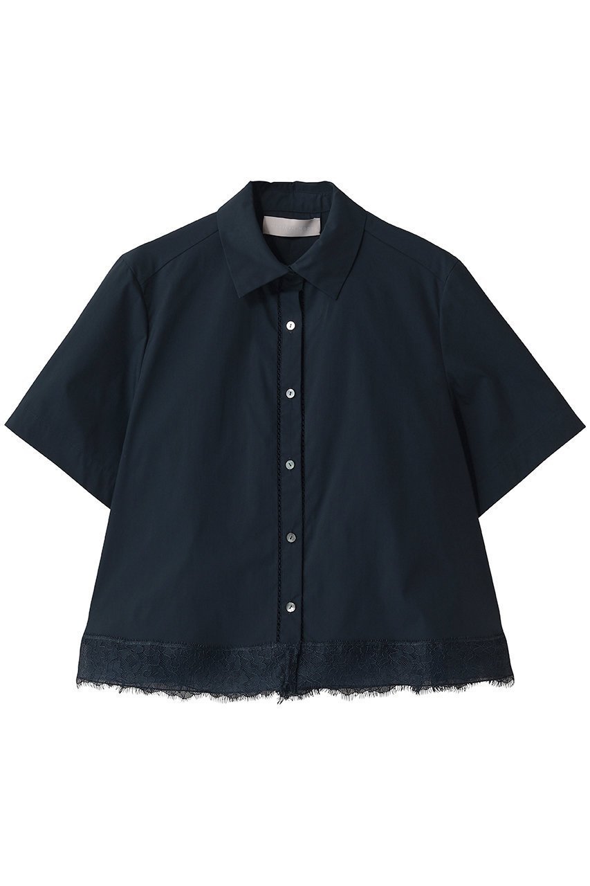 【マリリンムーン/MARILYN MOON】のヘムレースフレアシャツ インテリア・キッズ・メンズ・レディースファッション・服の通販 founy(ファニー) 　ファッション　Fashion　レディースファッション　Fashion for Women　トップス・カットソー　Cut & Sew Tops　シャツ・ブラウス・オフィスカジュアル　Elegant Blouses & Button-Ups　エレガント 上品　Elegant　オーガンジー　Organza Fabric　コンパクト　Compact, Small Size　ショート　Short, Short Length　スリーブ　Sleeve, Long Sleeve / Short Sleeve　バランス　Balance, Style Balance　ボトム　Bottoms, Lower Wear　モダン　Modern, Contemporary　レース　Lace, Lace Fabric　新作・新入荷　New Arrivals / New In　透かし　Cut-Out, Lacework　ネイビー|ID: prp329100004948293 ipo3291000000037133000