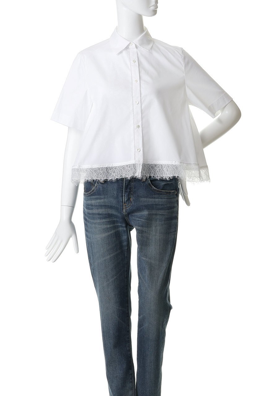 【マリリンムーン/MARILYN MOON】のヘムレースフレアシャツ 人気、トレンドファッション・服の通販 founy(ファニー) 　ファッション　Fashion　レディースファッション　Fashion for Women　トップス・カットソー　Cut & Sew Tops　シャツ・ブラウス・オフィスカジュアル　Elegant Blouses & Button-Ups　エレガント 上品　Elegant　オーガンジー　Organza Fabric　コンパクト　Compact, Small Size　ショート　Short, Short Length　スリーブ　Sleeve, Long Sleeve / Short Sleeve　バランス　Balance, Style Balance　ボトム　Bottoms, Lower Wear　モダン　Modern, Contemporary　レース　Lace, Lace Fabric　新作・新入荷　New Arrivals / New In　透かし　Cut-Out, Lacework　other-2|ID: prp329100004948293 ipo3291000000037133001