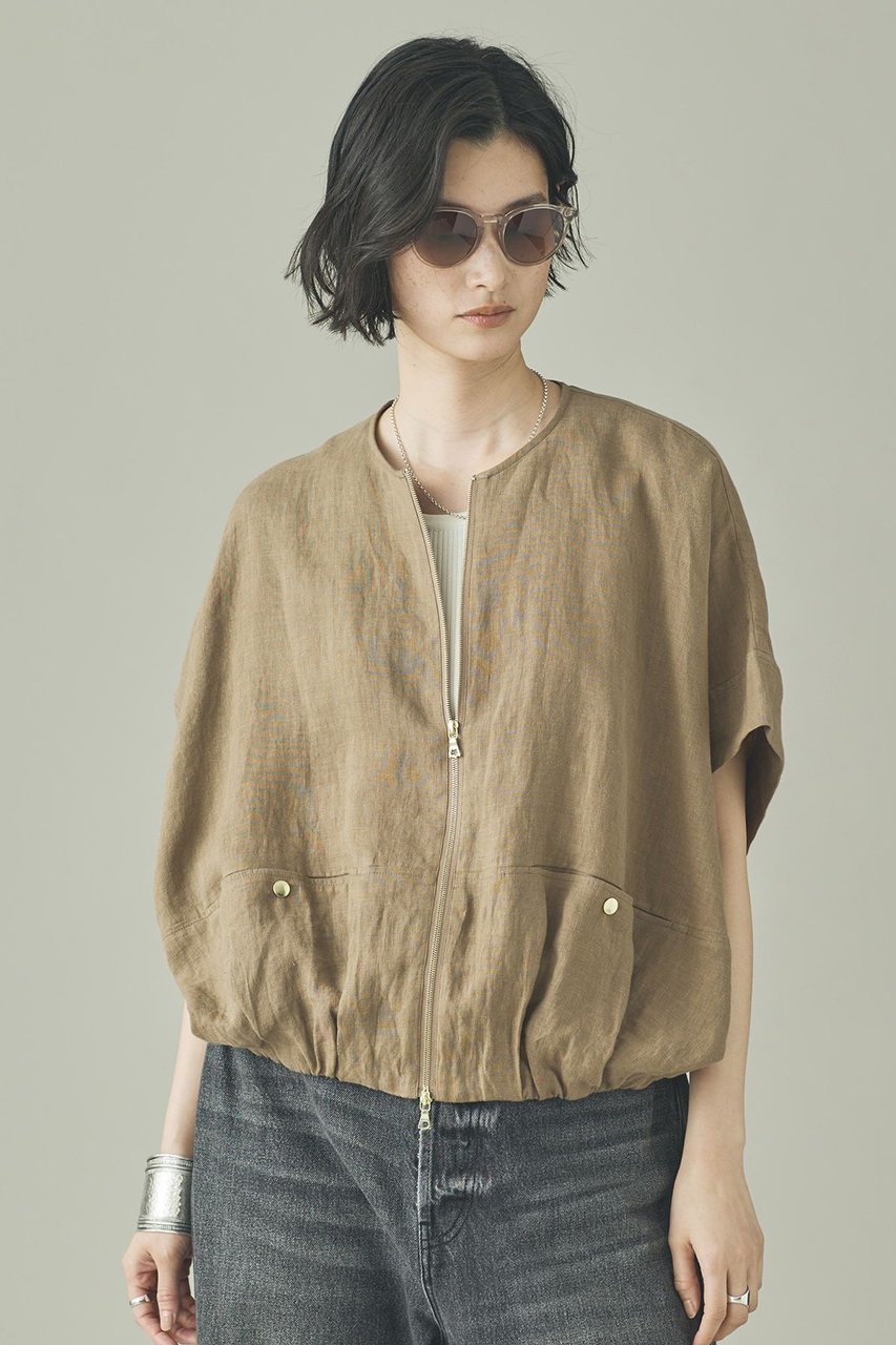 【カレンソロジー/Curensology】のフレンチリネンジップブラウス 人気、トレンドファッション・服の通販 founy(ファニー) 　ファッション　Fashion　レディースファッション　Fashion for Women　トップス・カットソー　Cut & Sew Tops　シャツ・ブラウス・オフィスカジュアル　Elegant Blouses & Button-Ups　エレガント 上品　Elegant　ショート　Short, Short Length　ジップ　Zip, Zipper　スリーブ　Sleeve, Long Sleeve / Short Sleeve　フレンチ　French, French Style　フロント　Front, Front Design　ブルゾン　Blouson, Bomber Jacket　リネン　Linen, Linen Fabric　ワッシャー　Washer, Crinkled Finish　人気　Popular, Best Seller　今季　This Season, Current Season　半袖　Short Sleeve, Half Sleeve　夏　Summer　新作・新入荷　New Arrivals / New In　春　Spring　S/S・春夏　SS, Spring/Summer, Warm Season　other-2|ID: prp329100004948294 ipo3291000000037133009