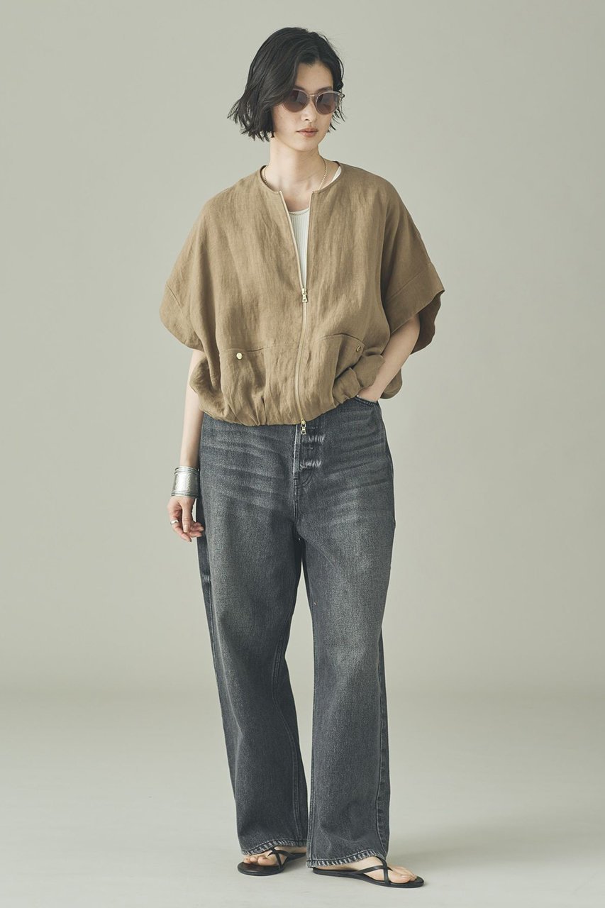 【カレンソロジー/Curensology】のフレンチリネンジップブラウス 人気、トレンドファッション・服の通販 founy(ファニー) 　ファッション　Fashion　レディースファッション　Fashion for Women　トップス・カットソー　Cut & Sew Tops　シャツ・ブラウス・オフィスカジュアル　Elegant Blouses & Button-Ups　エレガント 上品　Elegant　ショート　Short, Short Length　ジップ　Zip, Zipper　スリーブ　Sleeve, Long Sleeve / Short Sleeve　フレンチ　French, French Style　フロント　Front, Front Design　ブルゾン　Blouson, Bomber Jacket　リネン　Linen, Linen Fabric　ワッシャー　Washer, Crinkled Finish　人気　Popular, Best Seller　今季　This Season, Current Season　半袖　Short Sleeve, Half Sleeve　夏　Summer　新作・新入荷　New Arrivals / New In　春　Spring　S/S・春夏　SS, Spring/Summer, Warm Season　other-5|ID: prp329100004948294 ipo3291000000037133012