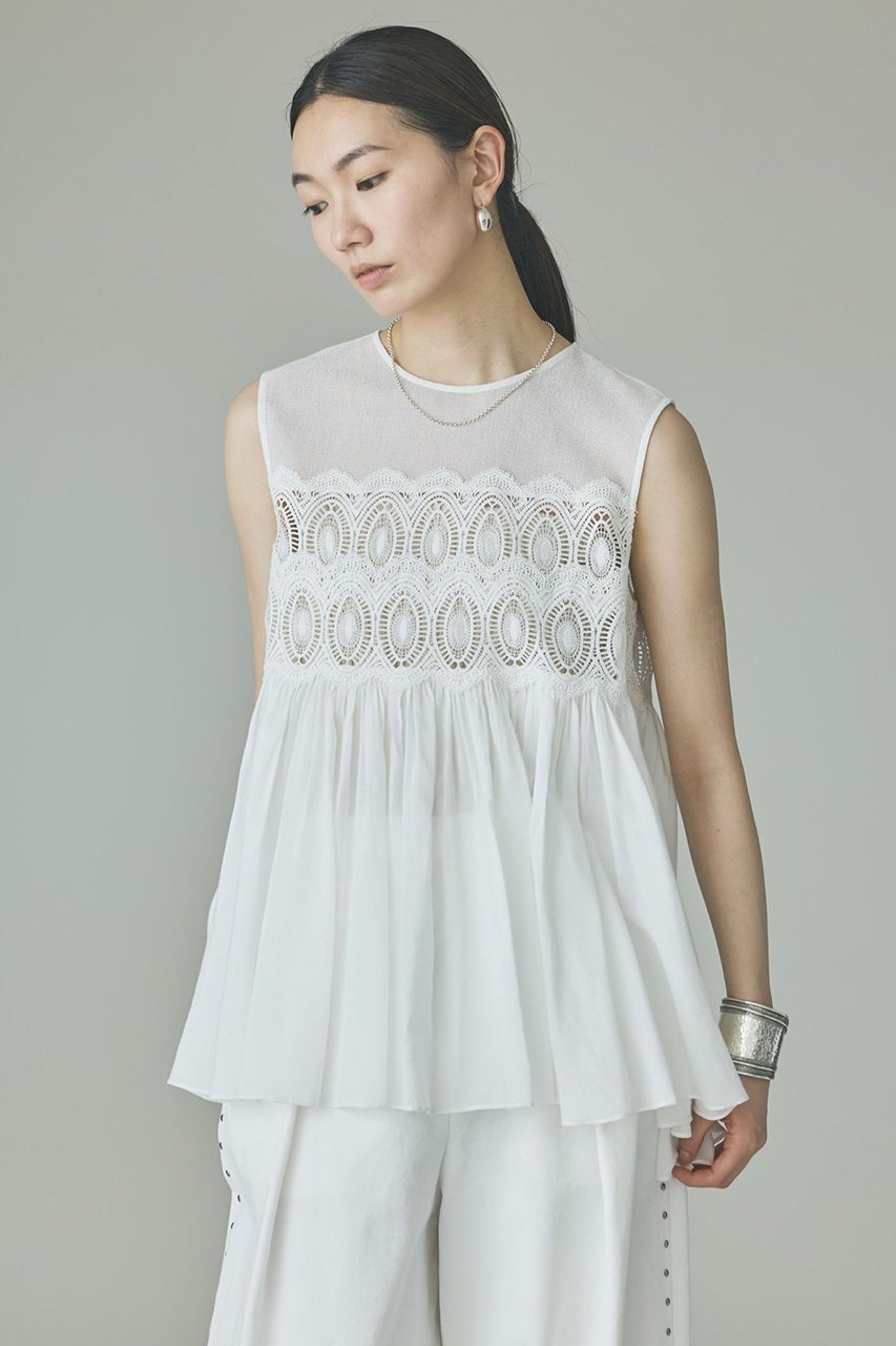 【カレンソロジー/Curensology】のケミカルレースブラウス 人気、トレンドファッション・服の通販 founy(ファニー) 　ファッション　Fashion　レディースファッション　Fashion for Women　トップス・カットソー　Cut & Sew Tops　キャミソール&ノースリーブ　Camisoles & Sleeveless Tops　シャツ・ブラウス・オフィスカジュアル　Elegant Blouses & Button-Ups　インド　Indian Textile　ギャザー　Gathered, Ruffled　ケミカル　Chemical, Chemical Wash　コンビ　Combo, Combination Style　ノースリーブ　Sleeveless, No-Sleeve　バランス　Balance, Style Balance　フレア　Flare, Flared　レース　Lace, Lace Fabric　夏　Summer　新作・新入荷　New Arrivals / New In　 other-1|ID: prp329100004948295 ipo3291000000037133015