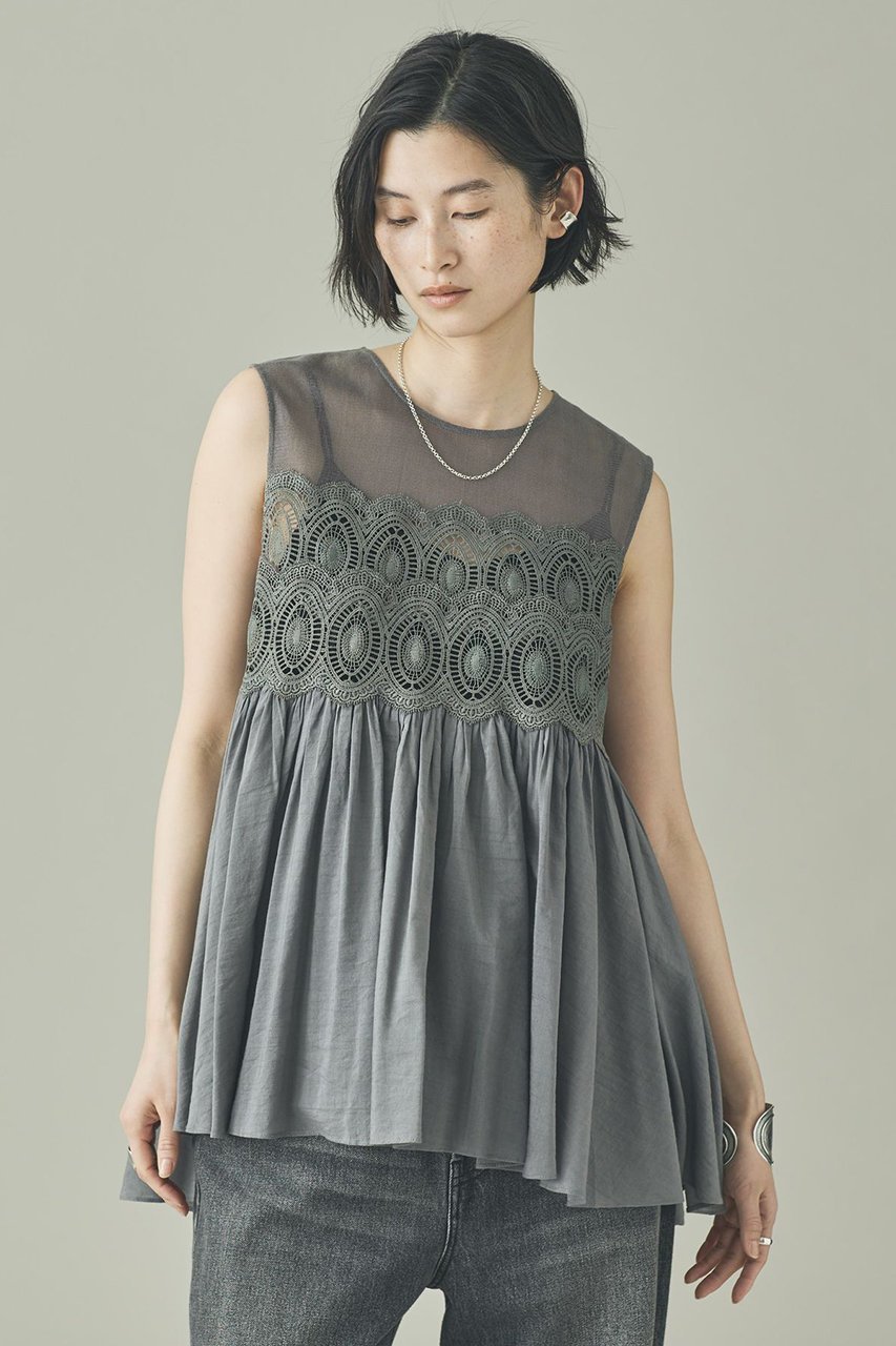 【カレンソロジー/Curensology】のケミカルレースブラウス 人気、トレンドファッション・服の通販 founy(ファニー) 　ファッション　Fashion　レディースファッション　Fashion for Women　トップス・カットソー　Cut & Sew Tops　キャミソール&ノースリーブ　Camisoles & Sleeveless Tops　シャツ・ブラウス・オフィスカジュアル　Elegant Blouses & Button-Ups　インド　Indian Textile　ギャザー　Gathered, Ruffled　ケミカル　Chemical, Chemical Wash　コンビ　Combo, Combination Style　ノースリーブ　Sleeveless, No-Sleeve　バランス　Balance, Style Balance　フレア　Flare, Flared　レース　Lace, Lace Fabric　夏　Summer　新作・新入荷　New Arrivals / New In　other-2|ID: prp329100004948295 ipo3291000000037133019