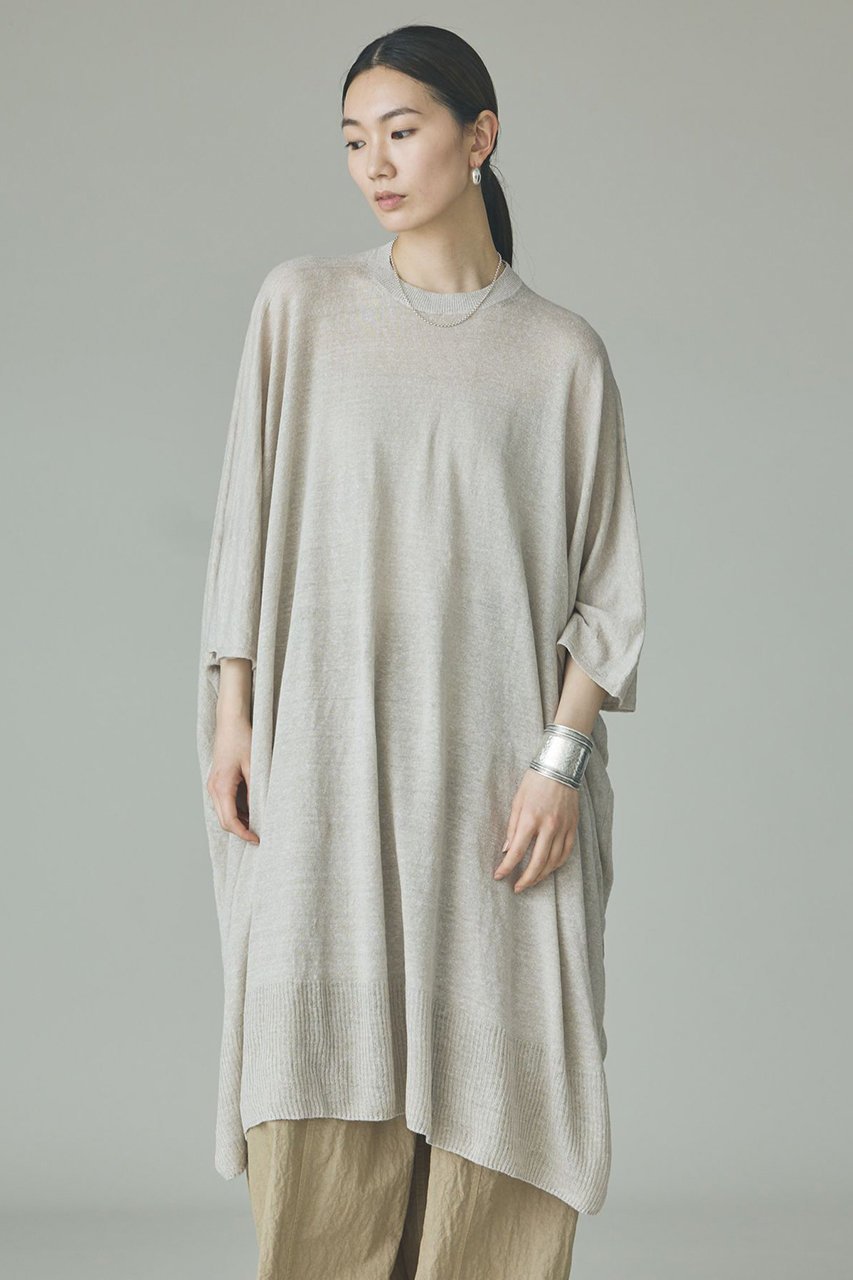 【カレンソロジー/Curensology】のリネンオーバーチュニック インテリア・キッズ・メンズ・レディースファッション・服の通販 founy(ファニー) 　ファッション　Fashion　レディースファッション　Fashion for Women　ワンピース　Dresses　チュニック　Tunic Tops & Dresses　シンプル　Simple, Minimal　チュニック　Tunic, Long Top　フォルム　Silhouette, Form　ホールガーメント　WholeGarment, Seamless Knit　ボトム　Bottoms, Lower Wear　ポンチョ　Poncho, Cape Style　リネン　Linen, Linen Fabric　リラックス　Relax, Relaxed Fit　新作・新入荷　New Arrivals / New In　ライトグレー|ID: prp329100004948298 ipo3291000000037133048