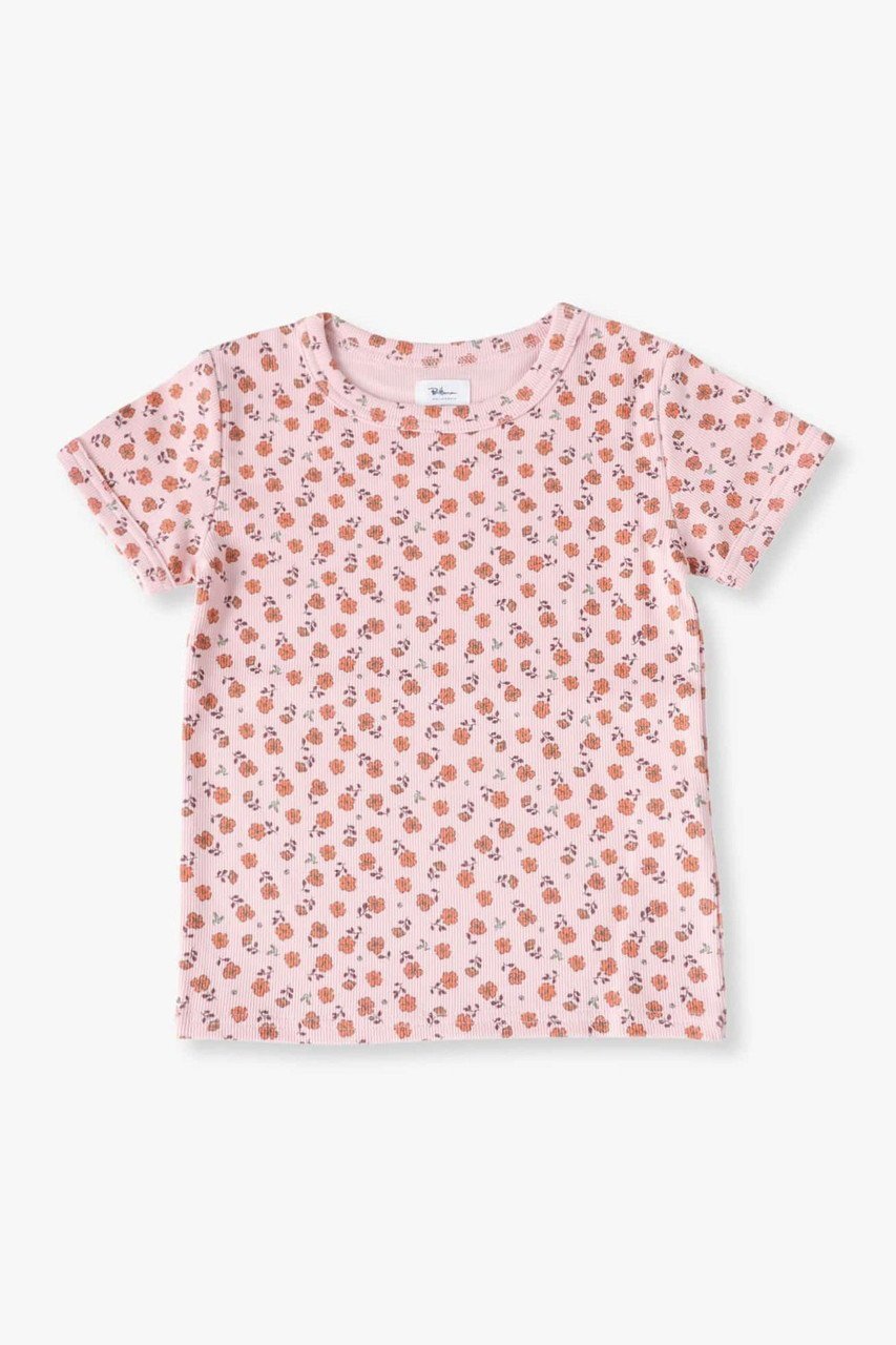【その他のブランド/Other】の【KIDS】フラワープリントTシャツ インテリア・キッズ・メンズ・レディースファッション・服の通販 founy(ファニー) 　ファッション　Fashion　キッズファッション　Fashion for Kids　トップス・カットソー　Cut & Sew Tops　コンパクト　Compact, Small Size　テレコ　Ribbed, Rib Stitch　フィット　Fit, Slim Fit　フラワー　Flower, Floral　プリント　Print, Printed Pattern　ピンク|ID: prp329100004948856 ipo3291000000037135835