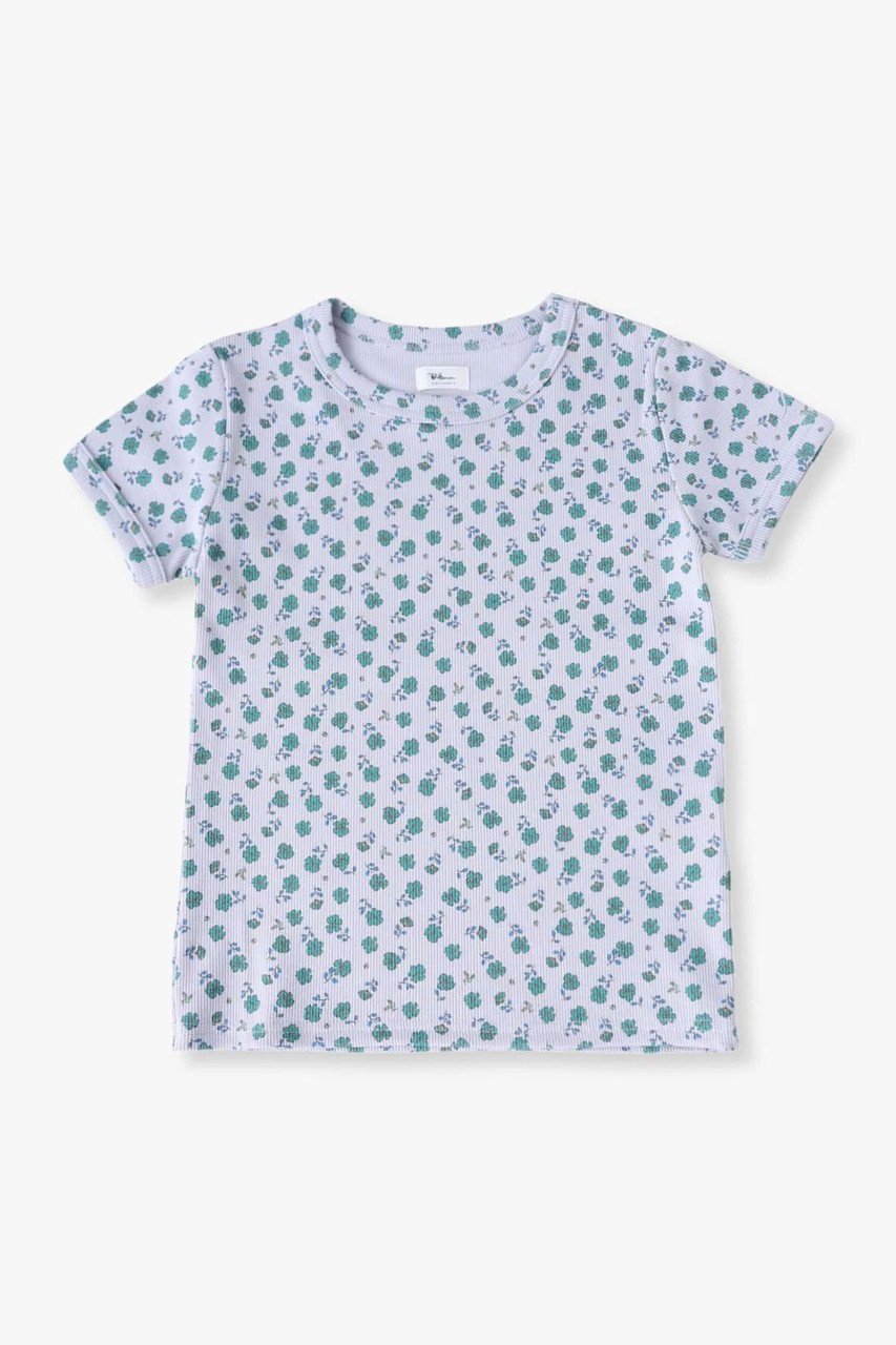 【その他のブランド/Other】の【KIDS】フラワープリントTシャツ インテリア・キッズ・メンズ・レディースファッション・服の通販 founy(ファニー) 　ファッション　Fashion　キッズファッション　Fashion for Kids　トップス・カットソー　Cut & Sew Tops　コンパクト　Compact, Small Size　テレコ　Ribbed, Rib Stitch　フィット　Fit, Slim Fit　フラワー　Flower, Floral　プリント　Print, Printed Pattern　ブルー|ID: prp329100004948856 ipo3291000000037135836