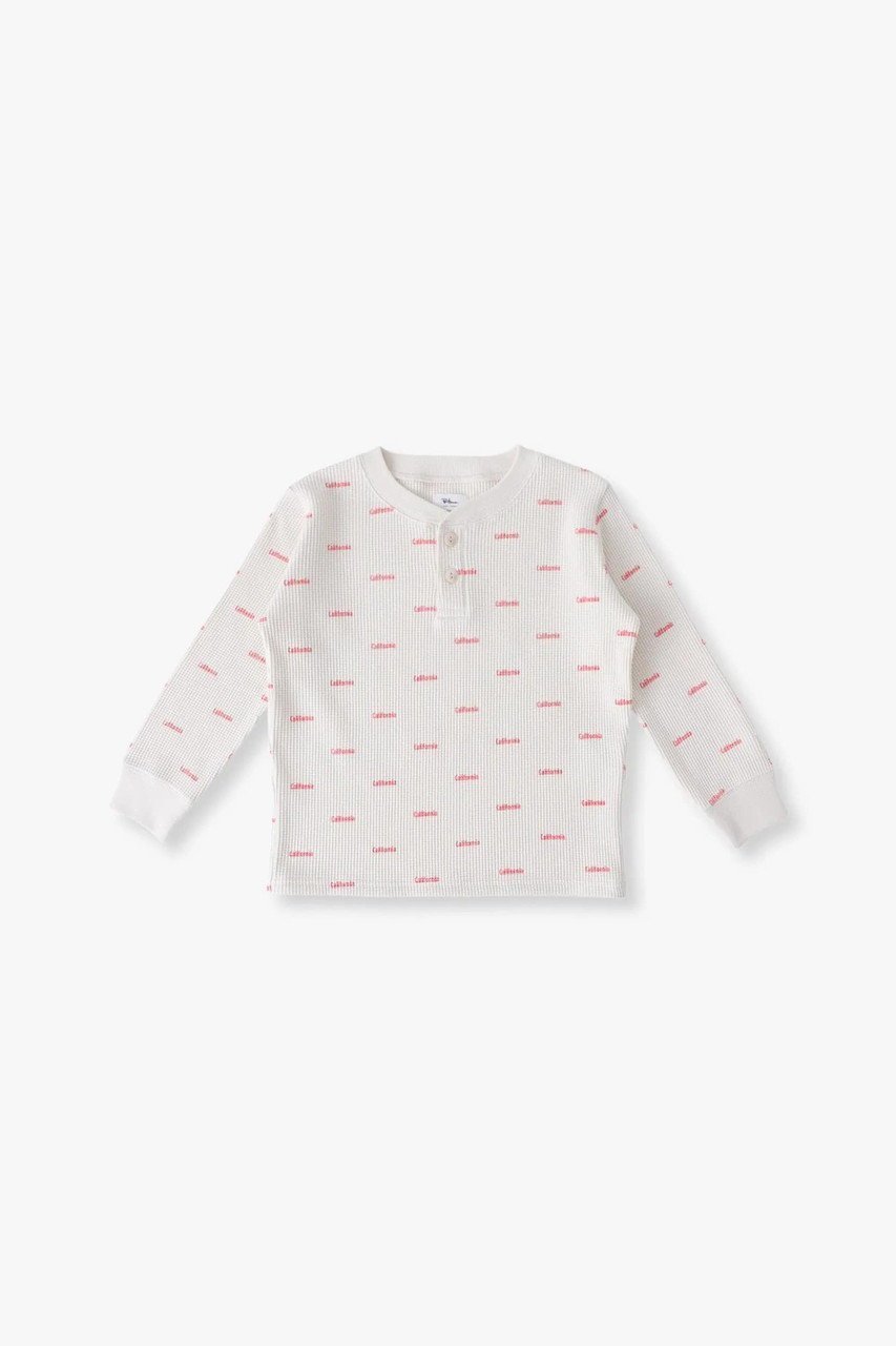 【その他のブランド/Other】の【KIDS】ワッフル ヘンリーネック ロングTシャツ インテリア・キッズ・メンズ・レディースファッション・服の通販 founy(ファニー) 　ファッション　Fashion　キッズファッション　Fashion for Kids　トップス・カットソー　Cut & Sew Tops　2026年　2026　2026春夏・S/S　Spring/Summer 2026 SS26　おすすめ　Recommended / Our Picks　クラシック　Classic, Timeless Style　シンプル　Simple, Minimal　プリント　Print, Printed Pattern　ロング　Long, Long-Length　ワッフル　Waffle, Waffle Knit　人気　Popular, Best Seller　半袖　Short Sleeve, Half Sleeve　ピンク|ID: prp329100004948940 ipo3291000000037136450