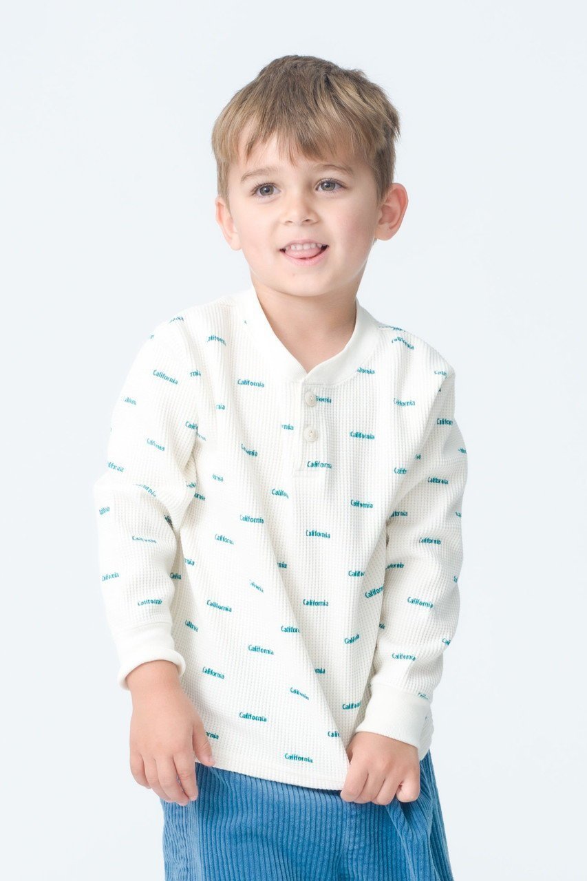 【その他のブランド/Other】の【KIDS】ワッフル ヘンリーネック ロングTシャツ 人気、トレンドファッション・服の通販 founy(ファニー) 　ファッション　Fashion　キッズファッション　Fashion for Kids　トップス・カットソー　Cut & Sew Tops　2026年　2026　2026春夏・S/S　Spring/Summer 2026 SS26　おすすめ　Recommended / Our Picks　クラシック　Classic, Timeless Style　シンプル　Simple, Minimal　プリント　Print, Printed Pattern　ロング　Long, Long-Length　ワッフル　Waffle, Waffle Knit　人気　Popular, Best Seller　半袖　Short Sleeve, Half Sleeve　other-2|ID: prp329100004948940 ipo3291000000037136452
