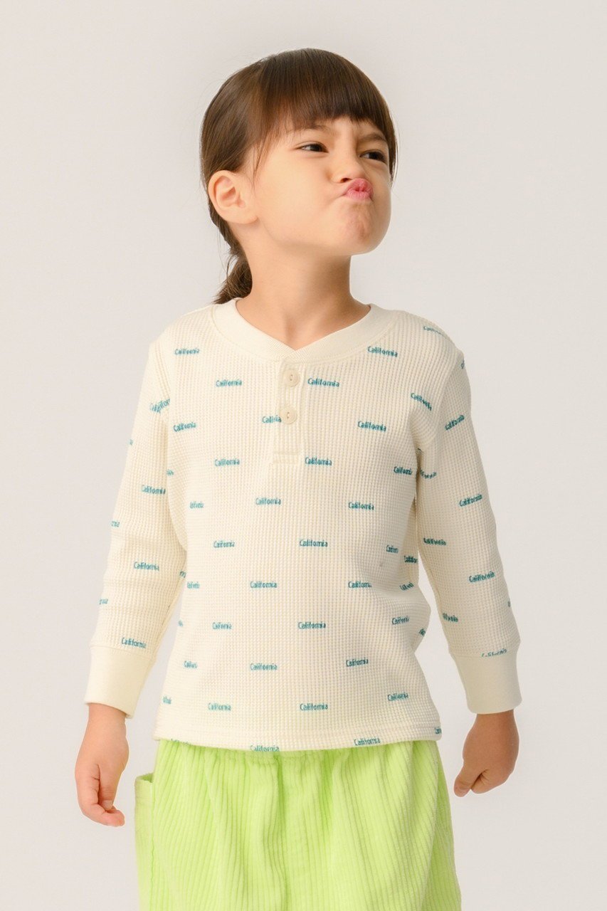 【その他のブランド/Other】の【KIDS】ワッフル ヘンリーネック ロングTシャツ 人気、トレンドファッション・服の通販 founy(ファニー) 　ファッション　Fashion　キッズファッション　Fashion for Kids　トップス・カットソー　Cut & Sew Tops　2026年　2026　2026春夏・S/S　Spring/Summer 2026 SS26　おすすめ　Recommended / Our Picks　クラシック　Classic, Timeless Style　シンプル　Simple, Minimal　プリント　Print, Printed Pattern　ロング　Long, Long-Length　ワッフル　Waffle, Waffle Knit　人気　Popular, Best Seller　半袖　Short Sleeve, Half Sleeve　other-4|ID: prp329100004948940 ipo3291000000037136454