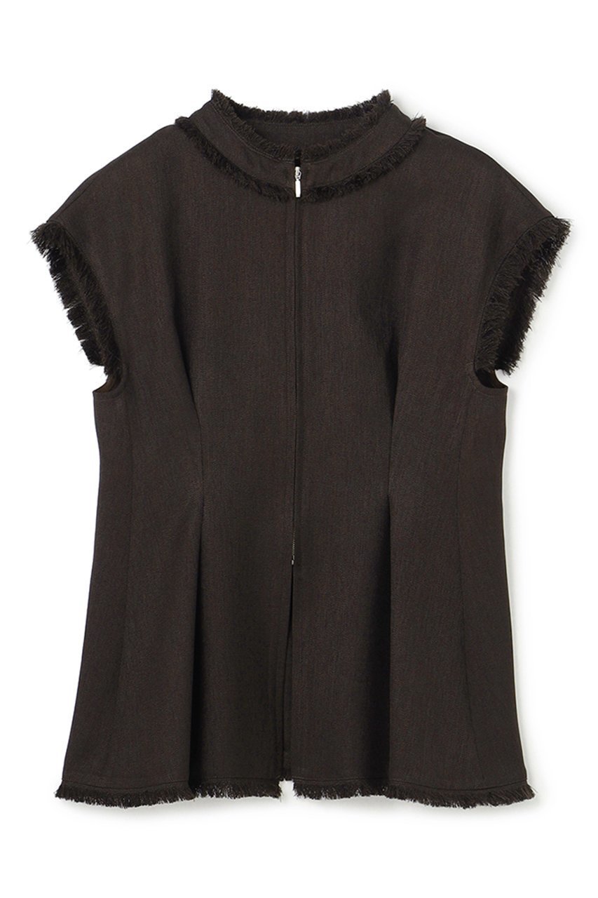 【アンクレイヴ/uncrave】のリネンライクツイル ジレブラウス インテリア・キッズ・メンズ・レディースファッション・服の通販 founy(ファニー) 　ファッション　Fashion　レディースファッション　Fashion for Women　アウター　Coat / Outerwear Collection　トップス・カットソー　Cut & Sew Tops　シャツ・ブラウス・オフィスカジュアル　Elegant Blouses & Button-Ups　ベスト&ジレ / 重ね着スタイル　Vests & Gilets　シャンブレー　Chambray, Denim-Like Fabric　ショート　Short, Short Length　スリーブ　Sleeve, Long Sleeve / Short Sleeve　ツイード　Twill, Twill Weave　パターン　Pattern, Design Print　フレンチ　French, French Style　ペプラム　Peplum, Flared Hem　ランダム　Random, Irregular　リアル　Real, Realistic　夏　Summer　新作・新入荷　New Arrivals / New In　ダークブラウン|ID: prp329100004954343 ipo3291000000037174621