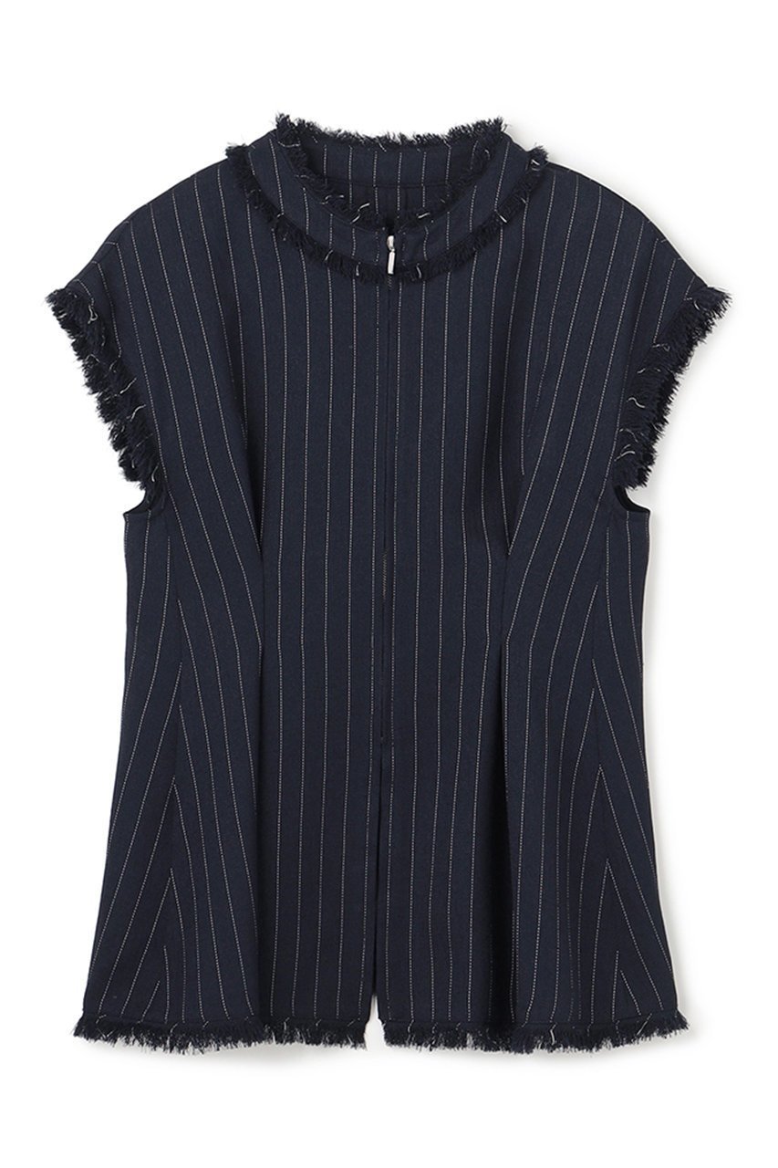 【アンクレイヴ/uncrave】のリネンライクツイル ジレブラウス インテリア・キッズ・メンズ・レディースファッション・服の通販 founy(ファニー) 　ファッション　Fashion　レディースファッション　Fashion for Women　アウター　Coat / Outerwear Collection　トップス・カットソー　Cut & Sew Tops　シャツ・ブラウス・オフィスカジュアル　Elegant Blouses & Button-Ups　ベスト&ジレ / 重ね着スタイル　Vests & Gilets　シャンブレー　Chambray, Denim-Like Fabric　ショート　Short, Short Length　スリーブ　Sleeve, Long Sleeve / Short Sleeve　ツイード　Twill, Twill Weave　パターン　Pattern, Design Print　フレンチ　French, French Style　ペプラム　Peplum, Flared Hem　ランダム　Random, Irregular　リアル　Real, Realistic　夏　Summer　新作・新入荷　New Arrivals / New In　ネイビーストライプ|ID: prp329100004954343 ipo3291000000037174623