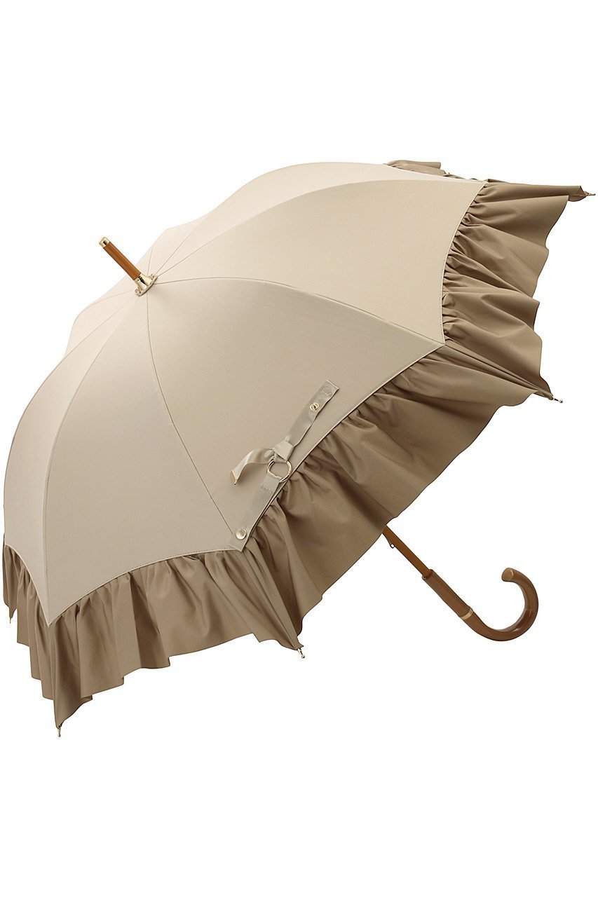 【グレイシー/Gracy】のPeplum Frill 晴雨兼用日傘 ショート長傘 インテリア・キッズ・メンズ・レディースファッション・服の通販 founy(ファニー) 　ファッション　Fashion　レディースファッション　Fashion for Women　レイングッズ・傘・晴雨兼用傘　Umbrellas & Rain Gear　ウッド　Wooden Design　サテン　Satin, Glossy Fabric　ショート　Short, Short Length　ハンカチ　Handkerchief, Hanky　フェミニン　Feminine, Girly　フリル　Frill, Ruffle　傘　Umbrella, Parasol　夏　Summer　日傘　Parasol, UV Umbrella　春　Spring　S/S・春夏　SS, Spring/Summer, Warm Season　時計　Watch, Wristwatch　ウォームサンド|ID: prp329100004955022 ipo3291000000037179206