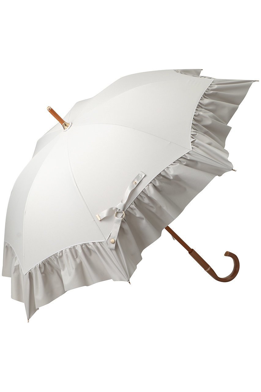 【グレイシー/Gracy】のPeplum Frill 晴雨兼用日傘 ショート長傘 インテリア・キッズ・メンズ・レディースファッション・服の通販 founy(ファニー) 　ファッション　Fashion　レディースファッション　Fashion for Women　レイングッズ・傘・晴雨兼用傘　Umbrellas & Rain Gear　ウッド　Wooden Design　サテン　Satin, Glossy Fabric　ショート　Short, Short Length　ハンカチ　Handkerchief, Hanky　フェミニン　Feminine, Girly　フリル　Frill, Ruffle　傘　Umbrella, Parasol　夏　Summer　日傘　Parasol, UV Umbrella　春　Spring　S/S・春夏　SS, Spring/Summer, Warm Season　時計　Watch, Wristwatch　ライトストーン×薄ベージュ|ID: prp329100004955022 ipo3291000000037179208