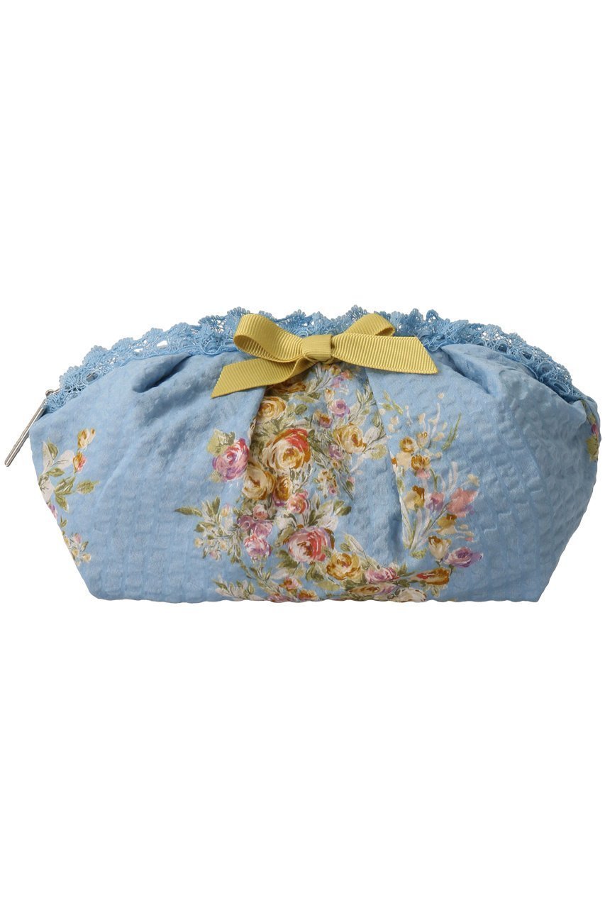 【イクコ/IKUKO】のリップル花柄プリント メイクポーチ インテリア・キッズ・メンズ・レディースファッション・服の通販 founy(ファニー) 　ファッション　Fashion　レディースファッション　Fashion for Women　ポーチ&ミニバッグ　Pouches & Mini Bags　アンティーク　Antique-Inspired　フォルム　Silhouette, Form　プリント　Print, Printed Pattern　ポーチ　Pouch, Small Case　リボン　Ribbon, Bow　レース　Lace, Lace Fabric　ブルー|ID: prp329100004955455 ipo3291000000037182292
