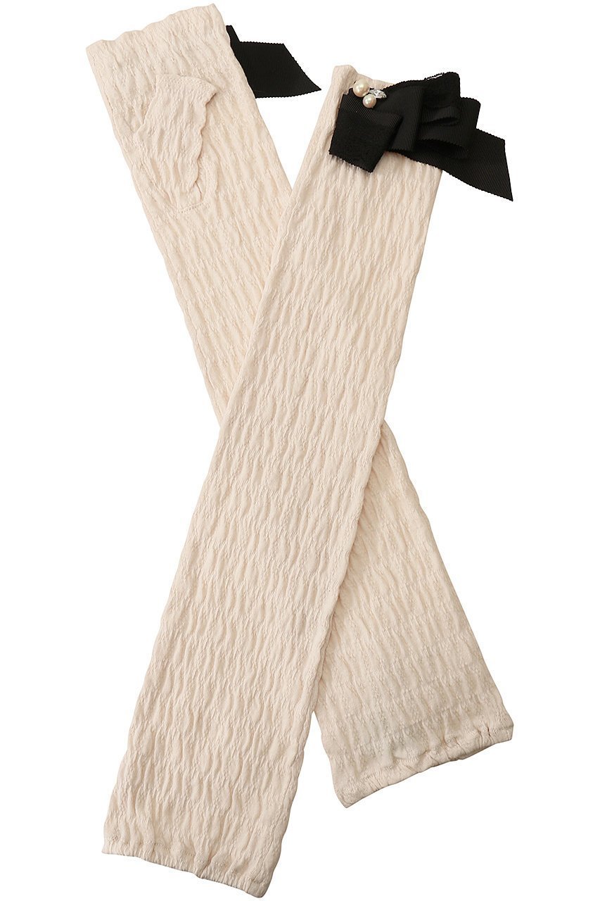 【イクコ/IKUKO】のリボンモチーフ付き アームカバー インテリア・キッズ・メンズ・レディースファッション・服の通販 founy(ファニー) 　ファッション　Fashion　レディースファッション　Fashion for Women　ベーシック　Basic, Essential　モチーフ　Motif, Design Theme　リボン　Ribbon, Bow　ロング　Long, Long-Length　アイボリー×ブラック|ID: prp329100004955456 ipo3291000000037182299