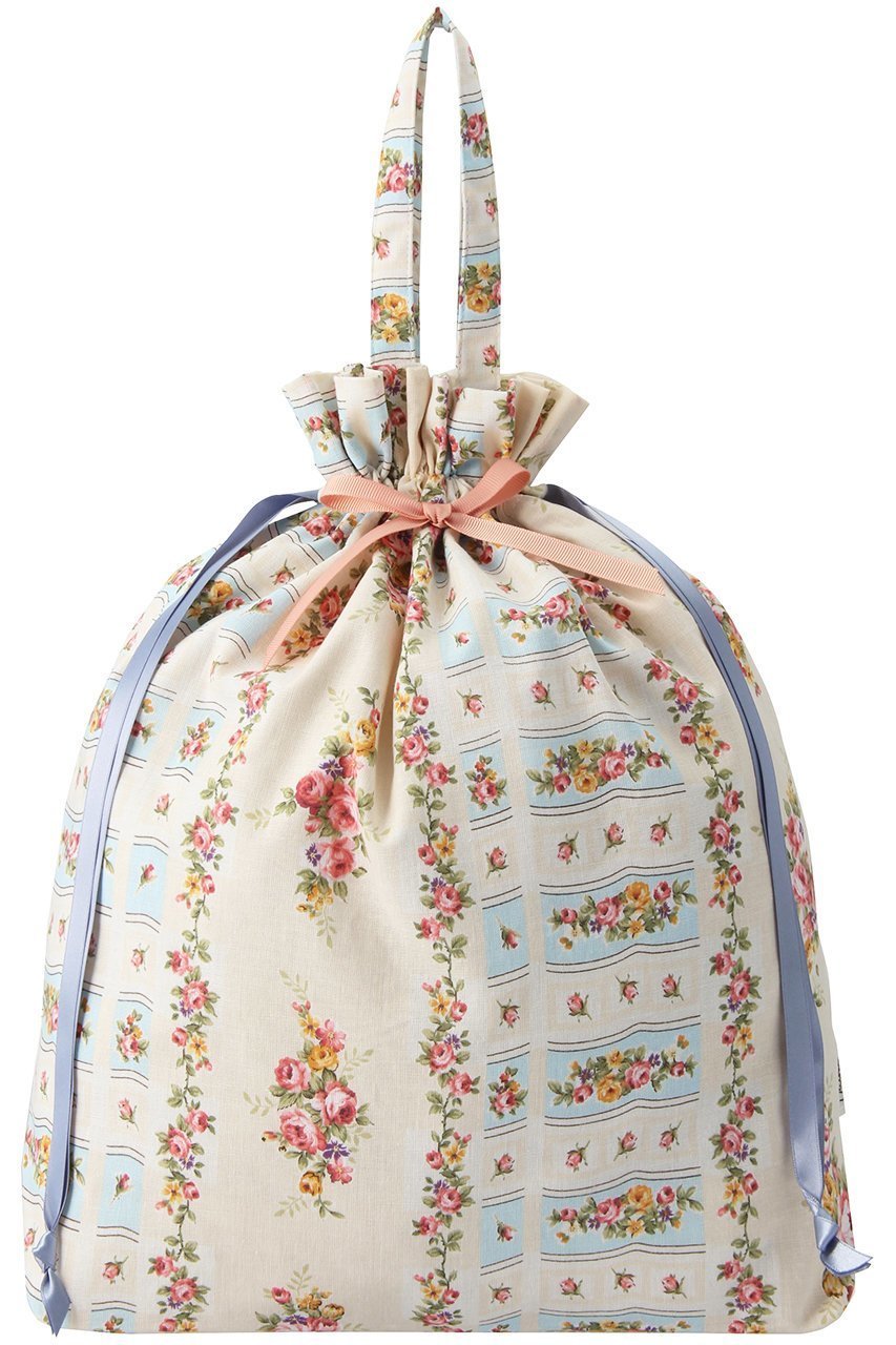 【イクコ/IKUKO】のシングルガーゼ花柄プリント巾着バッグ インテリア・キッズ・メンズ・レディースファッション・服の通販 founy(ファニー) 　ファッション　Fashion　レディースファッション　Fashion for Women　バッグ　Bags　ポーチ&ミニバッグ　Pouches & Mini Bags　エレガント 上品　Elegant　プリント　Print, Printed Pattern　ポーチ　Pouch, Small Case　リボン　Ribbon, Bow　巾着　Drawstring Bag, Kinchaku　旅行　Travel　アイボリー|ID: prp329100004955656 ipo3291000000037183663