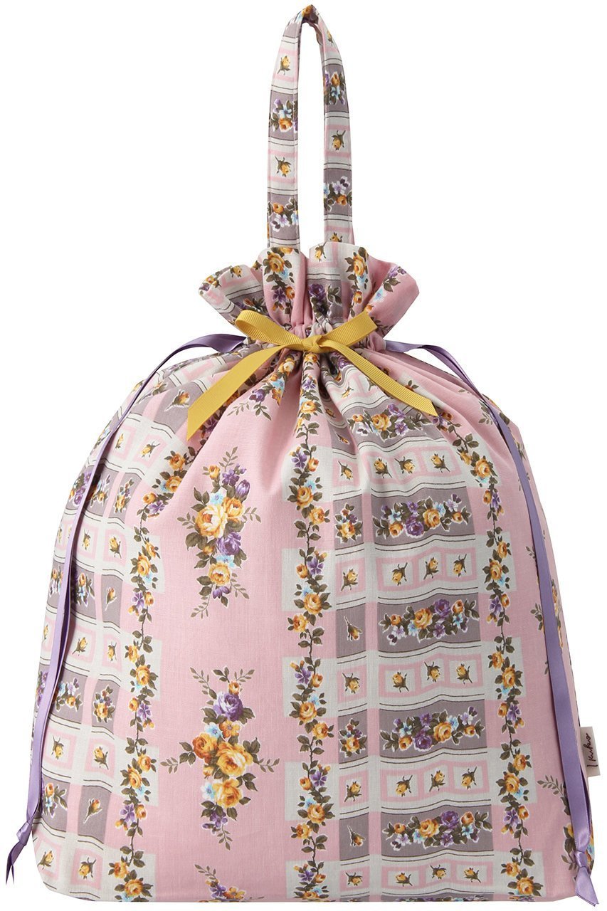 【イクコ/IKUKO】のシングルガーゼ花柄プリント巾着バッグ インテリア・キッズ・メンズ・レディースファッション・服の通販 founy(ファニー) 　ファッション　Fashion　レディースファッション　Fashion for Women　バッグ　Bags　ポーチ&ミニバッグ　Pouches & Mini Bags　エレガント 上品　Elegant　プリント　Print, Printed Pattern　ポーチ　Pouch, Small Case　リボン　Ribbon, Bow　巾着　Drawstring Bag, Kinchaku　旅行　Travel　ピンク|ID: prp329100004955656 ipo3291000000037183664