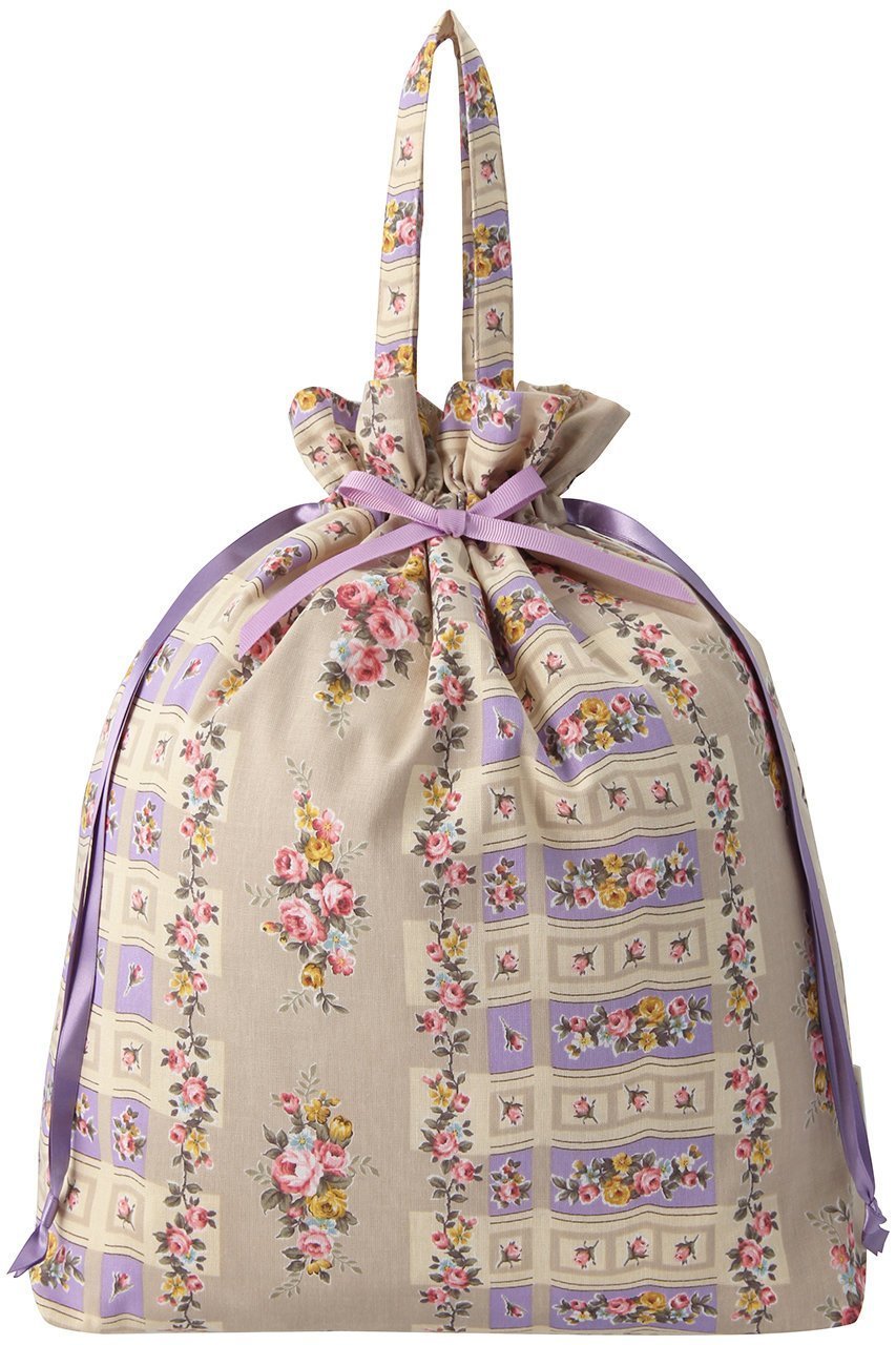 【イクコ/IKUKO】のシングルガーゼ花柄プリント巾着バッグ インテリア・キッズ・メンズ・レディースファッション・服の通販 founy(ファニー) 　ファッション　Fashion　レディースファッション　Fashion for Women　バッグ　Bags　ポーチ&ミニバッグ　Pouches & Mini Bags　エレガント 上品　Elegant　プリント　Print, Printed Pattern　ポーチ　Pouch, Small Case　リボン　Ribbon, Bow　巾着　Drawstring Bag, Kinchaku　旅行　Travel　ベージュ|ID: prp329100004955656 ipo3291000000037183665