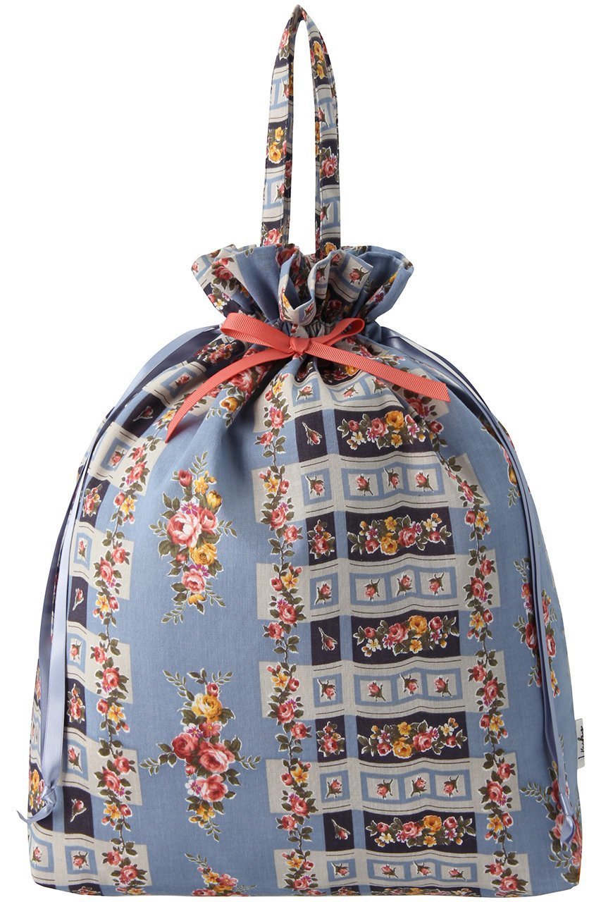 【イクコ/IKUKO】のシングルガーゼ花柄プリント巾着バッグ インテリア・キッズ・メンズ・レディースファッション・服の通販 founy(ファニー) 　ファッション　Fashion　レディースファッション　Fashion for Women　バッグ　Bags　ポーチ&ミニバッグ　Pouches & Mini Bags　エレガント 上品　Elegant　プリント　Print, Printed Pattern　ポーチ　Pouch, Small Case　リボン　Ribbon, Bow　巾着　Drawstring Bag, Kinchaku　旅行　Travel　ブルー|ID: prp329100004955656 ipo3291000000037183666