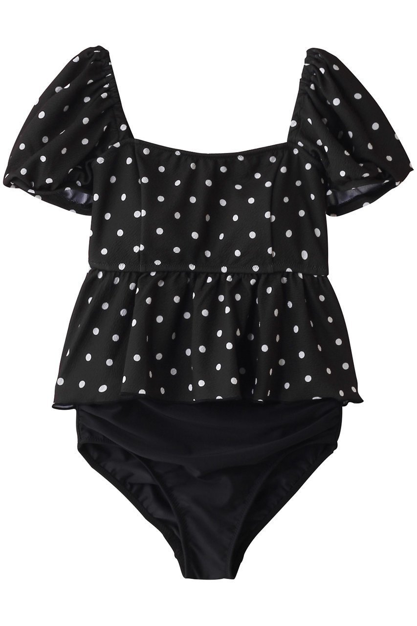 【レイール/Reir】のDotパフスリーブ インテリア・キッズ・メンズ・レディースファッション・服の通販 founy(ファニー) 　ファッション　Fashion　レディースファッション　Fashion for Women　水着　Swimwear　レディース水着・ビーチウェア　Swimwear & Beachwear　スポーツ　Sports, Activewear　スリーブ　Sleeve, Long Sleeve / Short Sleeve　ドット　Polka Dot, Dot Pattern　ビーチ　Beach, Seaside　ペプラム　Peplum, Flared Hem　水着　Swimsuit, Swimwear　ブラック|ID: prp329100004956741 ipo3291000000037193367