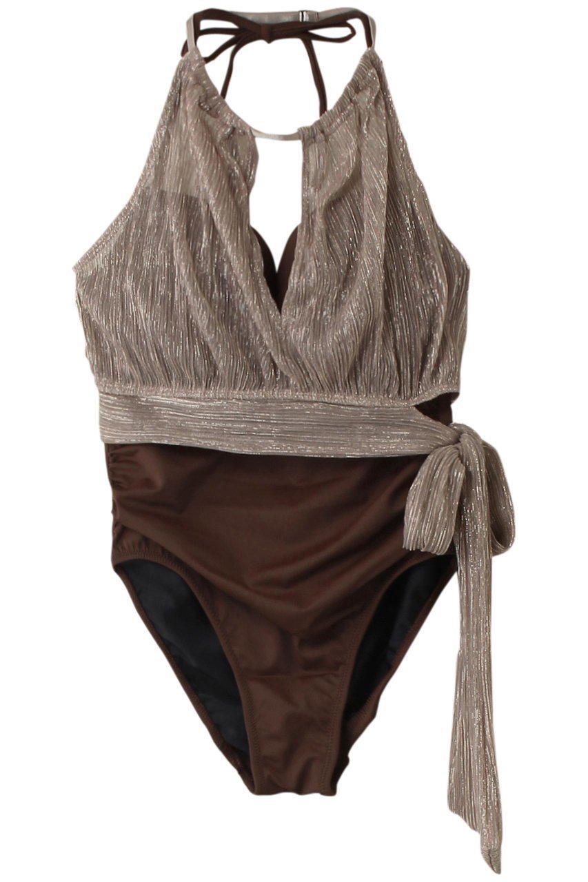 【レイール/Reir】のLame Pleatsビキニセット インテリア・キッズ・メンズ・レディースファッション・服の通販 founy(ファニー) 　ファッション　Fashion　レディースファッション　Fashion for Women　水着　Swimwear　レディース水着・ビーチウェア　Swimwear & Beachwear　ショーツ　Shorts, Short Pants　シンプル　Simple, Minimal　スポーツ　Sports, Activewear　ハイネック　High Neck, Mock Neck　ビキニ　Bikini, Two-Piece Swimsuit　フェミニン　Feminine, Girly　リボン　Ribbon, Bow　エレガント 上品　Elegant　水着　Swimsuit, Swimwear　ブラウン|ID: prp329100004956813 ipo3291000000037193975