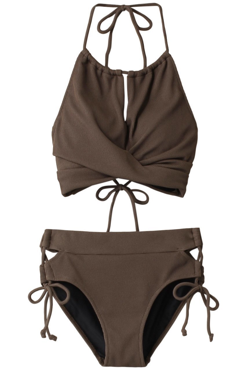 【レイール/Reir】のCool Rib ノンワイヤー水着 インテリア・キッズ・メンズ・レディースファッション・服の通販 founy(ファニー) 　ファッション　Fashion　レディースファッション　Fashion for Women　水着　Swimwear　レディース水着・ビーチウェア　Swimwear & Beachwear　クール　Cool, Chic　ショーツ　Shorts, Short Pants　スポーツ　Sports, Activewear　スリット　Slit, Slit Detail　ハイネック　High Neck, Mock Neck　ビキニ　Bikini, Two-Piece Swimsuit　フロント　Front, Front Design　ワイヤー　Wire, Wired Bra　水着　Swimsuit, Swimwear　カーキ|ID: prp329100004956821 ipo3291000000037194055