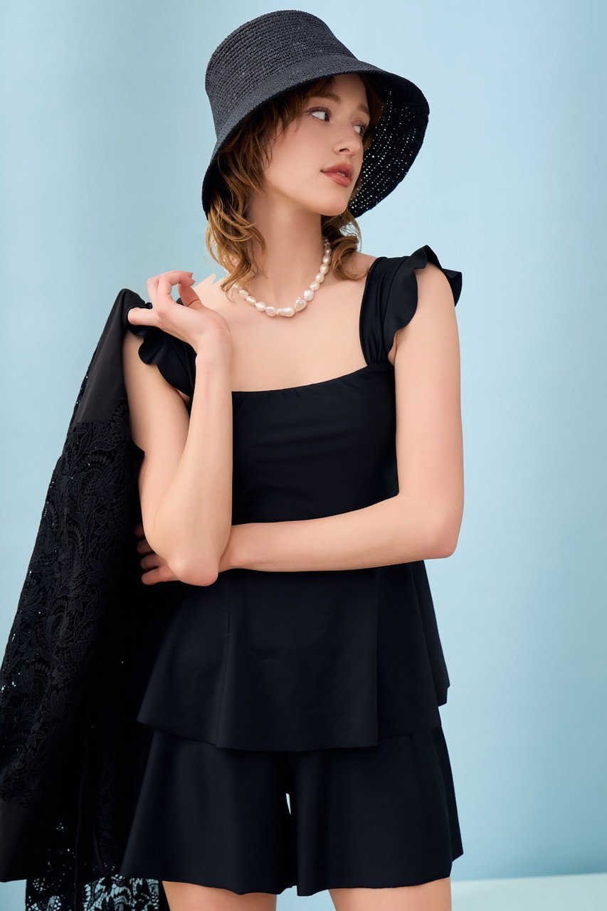 【レイール/Reir】のANAYI x Reir 限定タンキニ3点セット インテリア・キッズ・メンズ・レディースファッション・服の通販 founy(ファニー) 　ファッション　Fashion　レディースファッション　Fashion for Women　トップス・カットソー　Cut & Sew Tops　キャミソール&ノースリーブ　Camisoles & Sleeveless Tops　シャツ・ブラウス・オフィスカジュアル　Elegant Blouses & Button-Ups　ロングTシャツ・Tシャツ　Longline T-Shirts & Tees　カットソー・ベーシックTシャツ　Cut-and-Sewn Tops / Stretch Tees & Basics　水着　Swimwear　おすすめ　Recommended / Our Picks　カッティング　Cutting Detail　キャミソール　Camisole, Spaghetti Strap Top　ギャザー　Gathered, Ruffled　ショート　Short, Short Length　タンク　Tank Top, Sleeveless Top　フェミニン　Feminine, Girly　フリル　Frill, Ruffle　ペプラム　Peplum, Flared Hem　ラップ　Wrap, Wrap Design　リゾート　Resort, Vacation Style　巾着　Drawstring Bag, Kinchaku　水着　Swimsuit, Swimwear　ブラック|ID: prp329100004957006 ipo3291000000037195395