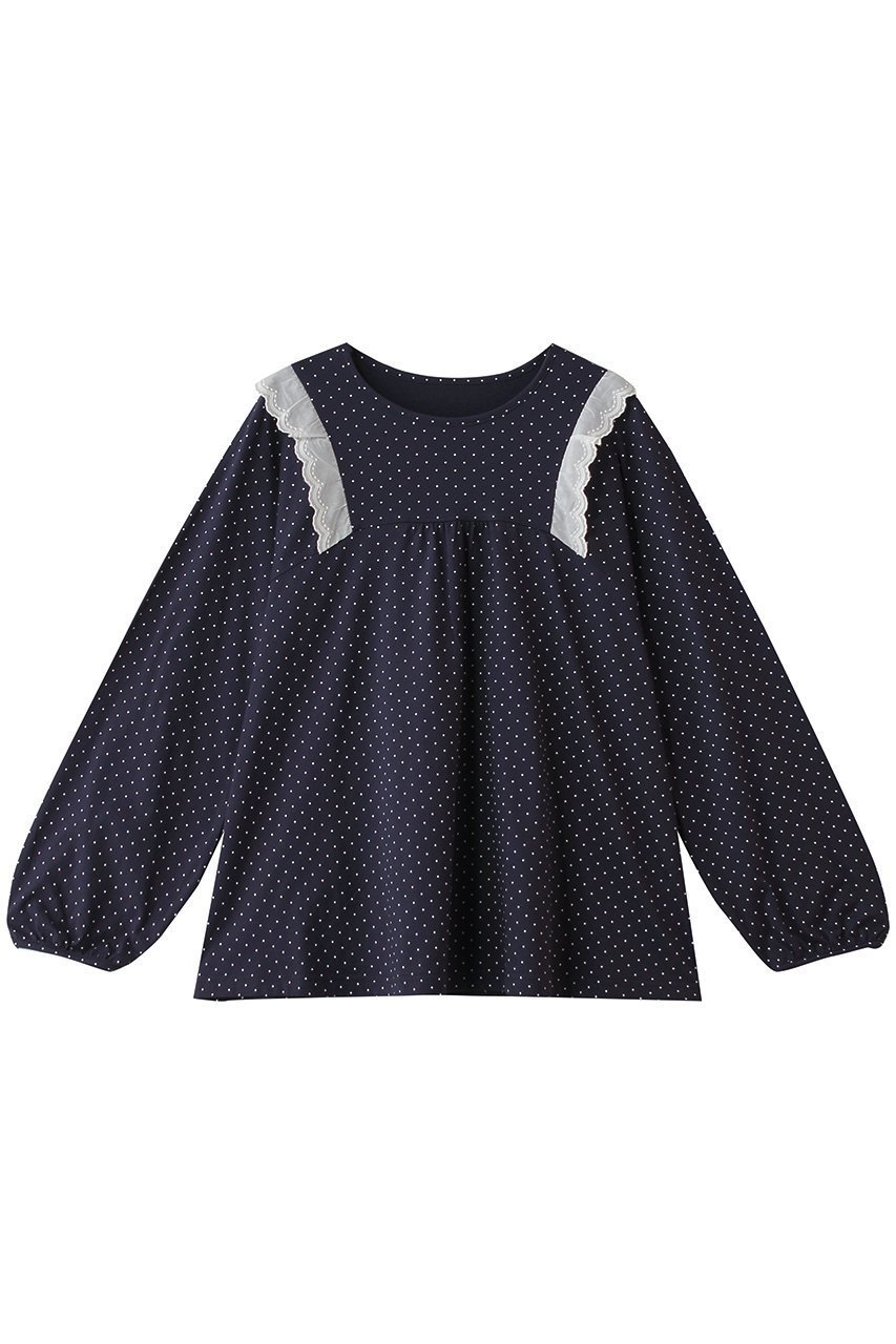 【キッドブルー/KID BLUE】の26ドットエンブレーストップス インテリア・キッズ・メンズ・レディースファッション・服の通販 founy(ファニー) 　ファッション　Fashion　レディースファッション　Fashion for Women　トップス・カットソー　Cut & Sew Tops　シンプル　Simple, Minimal　スリーブ　Sleeve, Long Sleeve / Short Sleeve　セットアップ　Set-Up, Coordinated Outfit　トレンド　Trend, Trending Now　ドット　Polka Dot, Dot Pattern　パジャマ　Pajamas, Sleepwear　フェミニン　Feminine, Girly　ボトム　Bottoms, Lower Wear　レース　Lace, Lace Fabric　エレガント 上品　Elegant　ネイビー|ID: prp329100004957271 ipo3291000000037197401