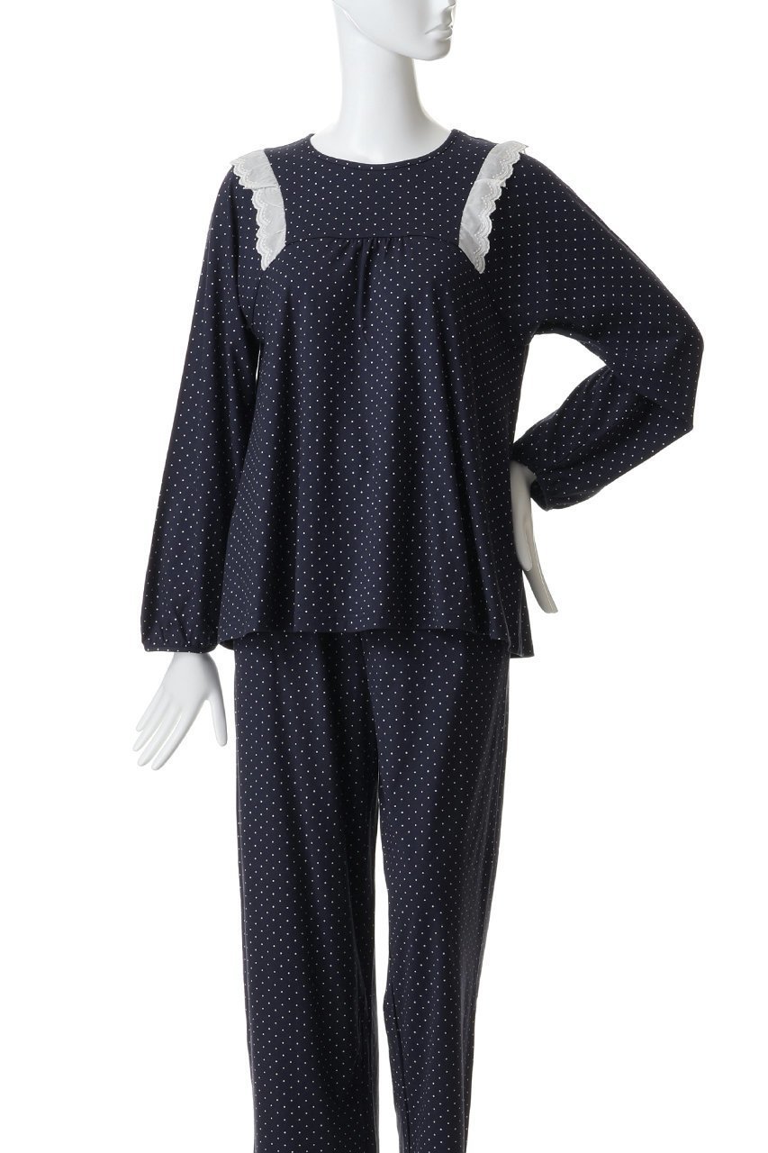 【キッドブルー/KID BLUE】の26ドットエンブレーストップス 人気、トレンドファッション・服の通販 founy(ファニー) 　ファッション　Fashion　レディースファッション　Fashion for Women　トップス・カットソー　Cut & Sew Tops　シンプル　Simple, Minimal　スリーブ　Sleeve, Long Sleeve / Short Sleeve　セットアップ　Set-Up, Coordinated Outfit　トレンド　Trend, Trending Now　ドット　Polka Dot, Dot Pattern　パジャマ　Pajamas, Sleepwear　フェミニン　Feminine, Girly　ボトム　Bottoms, Lower Wear　レース　Lace, Lace Fabric　エレガント 上品　Elegant　other-2|ID: prp329100004957271 ipo3291000000037197402