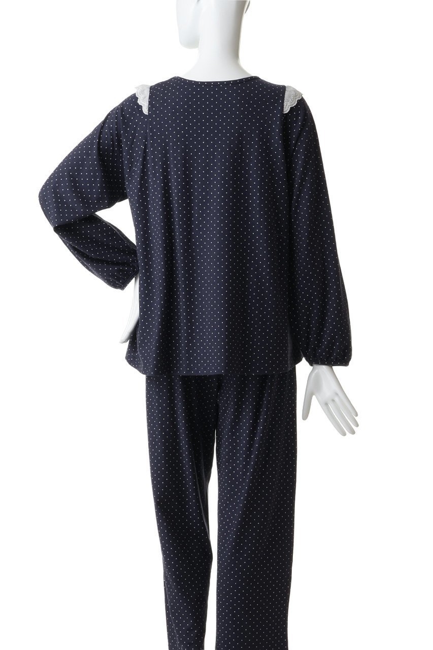 【キッドブルー/KID BLUE】の26ドットエンブレーストップス 人気、トレンドファッション・服の通販 founy(ファニー) 　ファッション　Fashion　レディースファッション　Fashion for Women　トップス・カットソー　Cut & Sew Tops　シンプル　Simple, Minimal　スリーブ　Sleeve, Long Sleeve / Short Sleeve　セットアップ　Set-Up, Coordinated Outfit　トレンド　Trend, Trending Now　ドット　Polka Dot, Dot Pattern　パジャマ　Pajamas, Sleepwear　フェミニン　Feminine, Girly　ボトム　Bottoms, Lower Wear　レース　Lace, Lace Fabric　エレガント 上品　Elegant　other-4|ID: prp329100004957271 ipo3291000000037197404