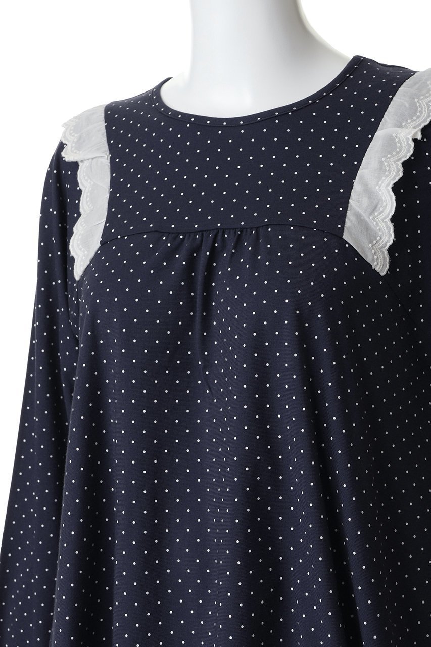 【キッドブルー/KID BLUE】の26ドットエンブレーストップス 人気、トレンドファッション・服の通販 founy(ファニー) 　ファッション　Fashion　レディースファッション　Fashion for Women　トップス・カットソー　Cut & Sew Tops　シンプル　Simple, Minimal　スリーブ　Sleeve, Long Sleeve / Short Sleeve　セットアップ　Set-Up, Coordinated Outfit　トレンド　Trend, Trending Now　ドット　Polka Dot, Dot Pattern　パジャマ　Pajamas, Sleepwear　フェミニン　Feminine, Girly　ボトム　Bottoms, Lower Wear　レース　Lace, Lace Fabric　エレガント 上品　Elegant　other-5|ID: prp329100004957271 ipo3291000000037197405