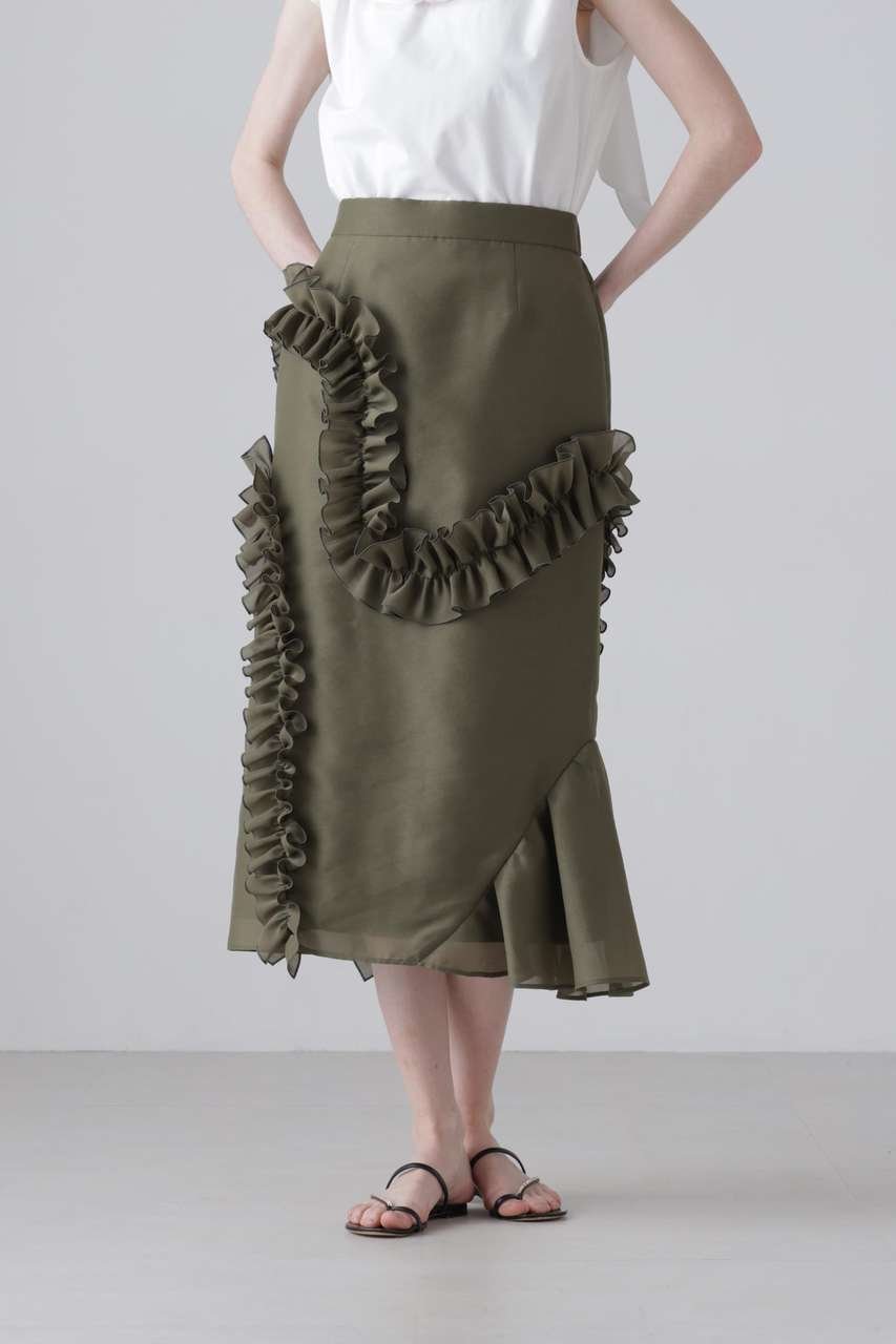 【アドーア/ADORE】のドライタッチオーガンスカート 人気、トレンドファッション・服の通販 founy(ファニー) 　ファッション　Fashion　レディースファッション　Fashion for Women　スカート　Skirts　ロングスカート　Long Skirts / Maxi & Midi Skirts　アシンメトリー　Asymmetrical Style　オーガンジー　Organza Fabric　フリル　Frill, Ruffle　ミックス　Mix, Mixed Style　ロング　Long, Long-Length　新作・新入荷　New Arrivals / New In　other-2|ID: prp329100004960075 ipo3291000000037214214