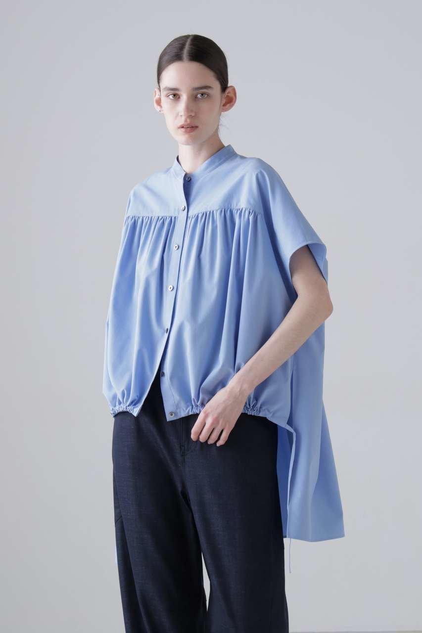 【アドーア/ADORE】のコンパクトクリスピークロスブラウス インテリア・キッズ・メンズ・レディースファッション・服の通販 founy(ファニー) 　ファッション　Fashion　レディースファッション　Fashion for Women　トップス・カットソー　Cut & Sew Tops　シャツ・ブラウス・オフィスカジュアル　Elegant Blouses & Button-Ups　ギャザー　Gathered, Ruffled　ショート　Short, Short Length　スリーブ　Sleeve, Long Sleeve / Short Sleeve　ポンチョ　Poncho, Cape Style　新作・新入荷　New Arrivals / New In　ブルー|ID: prp329100004960079 ipo3291000000037214249