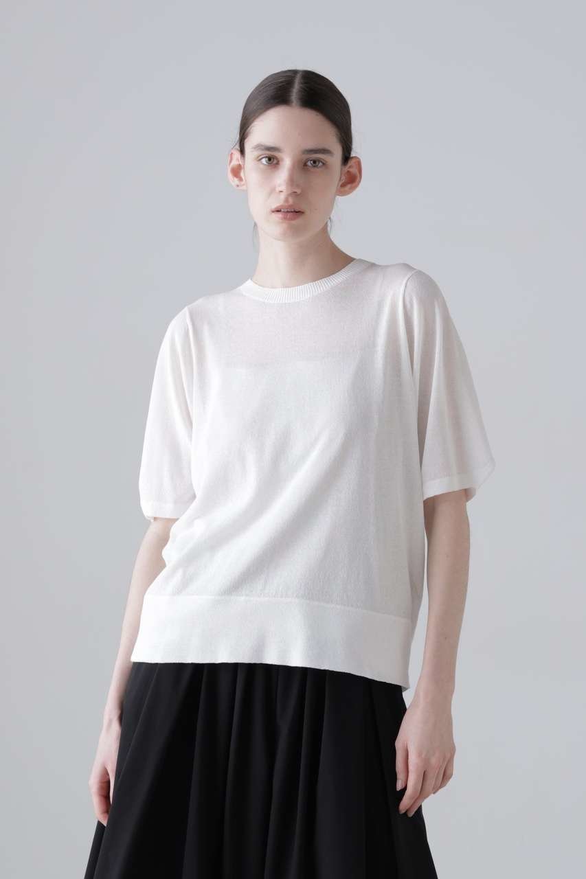 【アドーア/ADORE】のドライタッチコットンニット インテリア・キッズ・メンズ・レディースファッション・服の通販 founy(ファニー) 　ファッション　Fashion　レディースファッション　Fashion for Women　トップス・カットソー　Cut & Sew Tops　ニット　Knit Tops & Sweaters　カジュアルプルオーバー・ニットトップス　Pullovers & Knit Tops / Casual Pullovers　スリーブ　Sleeve, Long Sleeve / Short Sleeve　リボン　Ribbon, Bow　半袖　Short Sleeve, Half Sleeve　新作・新入荷　New Arrivals / New In　ホワイト|ID: prp329100004960094 ipo3291000000037214364