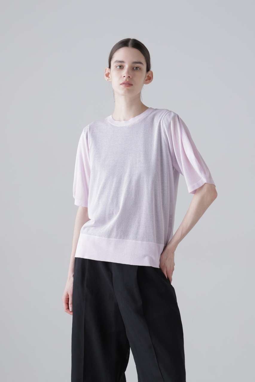 【アドーア/ADORE】のドライタッチコットンニット インテリア・キッズ・メンズ・レディースファッション・服の通販 founy(ファニー) 　ファッション　Fashion　レディースファッション　Fashion for Women　トップス・カットソー　Cut & Sew Tops　ニット　Knit Tops & Sweaters　カジュアルプルオーバー・ニットトップス　Pullovers & Knit Tops / Casual Pullovers　スリーブ　Sleeve, Long Sleeve / Short Sleeve　リボン　Ribbon, Bow　半袖　Short Sleeve, Half Sleeve　新作・新入荷　New Arrivals / New In　パープル|ID: prp329100004960094 ipo3291000000037214365