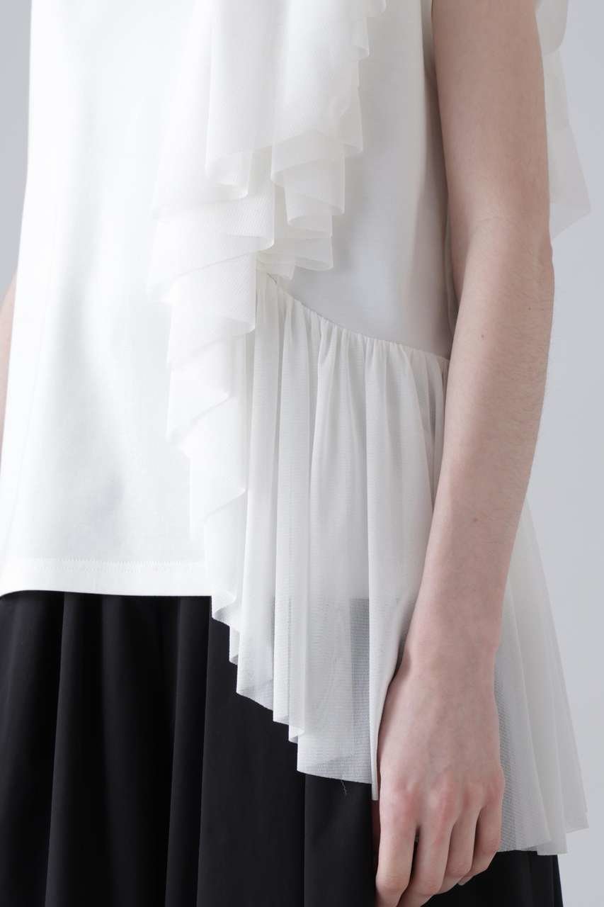 【アドーア/ADORE】のチュールジャージー 人気、トレンドファッション・服の通販 founy(ファニー) 　ファッション　Fashion　レディースファッション　Fashion for Women　トップス・カットソー　Cut & Sew Tops　シャツ・ブラウス・オフィスカジュアル　Elegant Blouses & Button-Ups　ロングTシャツ・Tシャツ　Longline T-Shirts & Tees　カットソー・ベーシックTシャツ　Cut-and-Sewn Tops / Stretch Tees & Basics　アシンメトリー　Asymmetrical Style　カットソー　Cut and Sewn Top　ギャザー　Gathered, Ruffled　ショート　Short, Short Length　ストレッチ　Stretch, Stretchy Fabric　スリーブ　Sleeve, Long Sleeve / Short Sleeve　チュール　Tulip, Tulip Motif　フリル　Frill, Ruffle　ラッフル　Ruffle, Frill　新作・新入荷　New Arrivals / New In　other-7|ID: prp329100004960096 ipo3291000000037214389