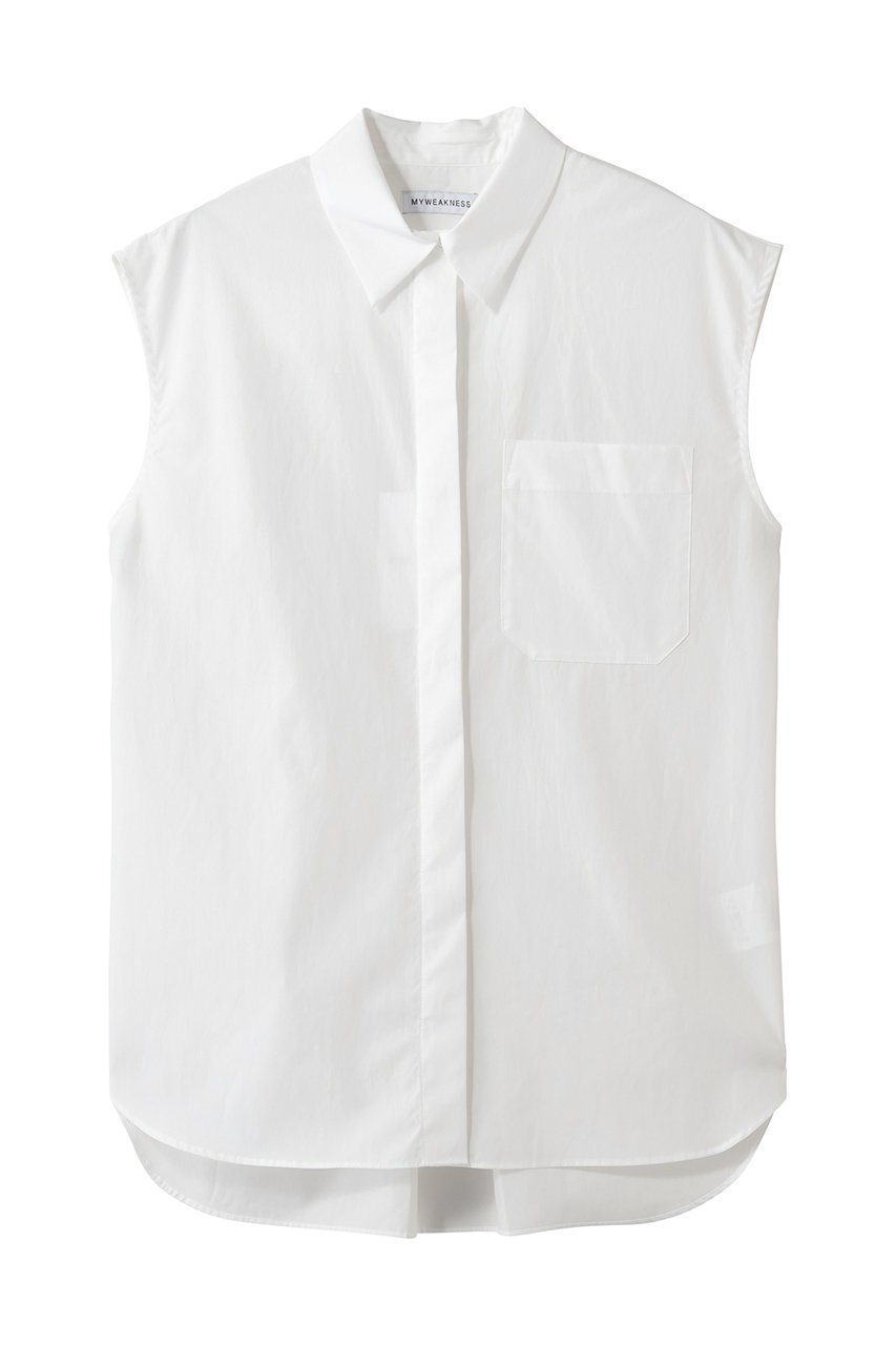 【マイ ウィークネス/MY WEAKNESS】のSigrid Sleeveless Shirt インテリア・キッズ・メンズ・レディースファッション・服の通販 founy(ファニー) 　ファッション　Fashion　レディースファッション　Fashion for Women　トップス・カットソー　Cut & Sew Tops　キャミソール&ノースリーブ　Camisoles & Sleeveless Tops　シャツ・ブラウス・オフィスカジュアル　Elegant Blouses & Button-Ups　ロングTシャツ・Tシャツ　Longline T-Shirts & Tees　カットソー・ベーシックTシャツ　Cut-and-Sewn Tops / Stretch Tees & Basics　キャミソール　Camisole, Spaghetti Strap Top　コンパクト　Compact, Small Size　シンプル　Simple, Minimal　ジャケット　Jacket, Outerwear　タンク　Tank Top, Sleeveless Top　ノースリーブ　Sleeveless, No-Sleeve　エレガント 上品　Elegant　新作・新入荷　New Arrivals / New In　ホワイト|ID: prp329100004960105 ipo3291000000037214458