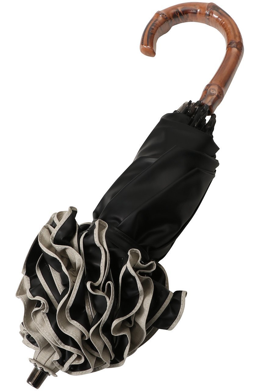 【その他のブランド/Other】の【日傘】フリル 2段折りたたみ 曲がり手元(手元竹/傘袋付) 【50cm】 人気、トレンドファッション・服の通販 founy(ファニー) 　ファッション　Fashion　レディースファッション　Fashion for Women　レイングッズ・傘・晴雨兼用傘　Umbrellas & Rain Gear　エレガント 上品　Elegant　オケージョン　Occasion Wear　コンパクト　Compact, Small Size　ハンカチ　Handkerchief, Hanky　フィット　Fit, Slim Fit　フリル　Frill, Ruffle　傘　Umbrella, Parasol　夏　Summer　帽子　Hat, Headwear　新作・新入荷　New Arrivals / New In　旅行　Travel　日傘　Parasol, UV Umbrella　時計　Watch, Wristwatch　other-2|ID: prp329100004960147 ipo3291000000037214798