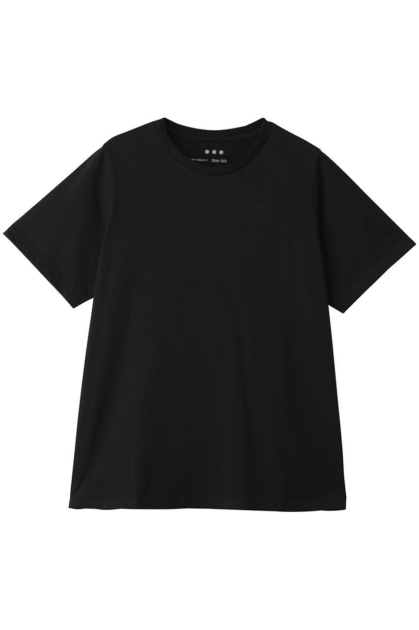 【スリー ドッツ/three dots】のパウダリーコットン ベーシックTシャツ インテリア・キッズ・メンズ・レディースファッション・服の通販 founy(ファニー) 　ファッション　Fashion　レディースファッション　Fashion for Women　トップス・カットソー　Cut & Sew Tops　シャツ・ブラウス・オフィスカジュアル　Elegant Blouses & Button-Ups　ロングTシャツ・Tシャツ　Longline T-Shirts & Tees　カットソー・ベーシックTシャツ　Cut-and-Sewn Tops / Stretch Tees & Basics　なめらか　Smooth, Silky Texture　インナー　Innerwear　ショート　Short, Short Length　ジャケット　Jacket, Outerwear　スリーブ　Sleeve, Long Sleeve / Short Sleeve　フィット　Fit, Slim Fit　ベーシック　Basic, Essential　夏　Summer　新作・新入荷　New Arrivals / New In　ブラック|ID: prp329100004960180 ipo3291000000037215043