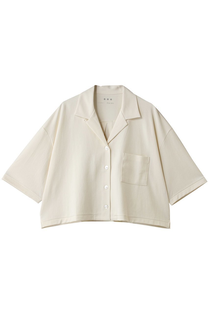 【スリー ドッツ/three dots】のダブルニットスーピマ クロップドシャツ インテリア・キッズ・メンズ・レディースファッション・服の通販 founy(ファニー) 　ファッション　Fashion　レディースファッション　Fashion for Women　トップス・カットソー　Cut & Sew Tops　ニット　Knit Tops & Sweaters　シャツ・ブラウス・オフィスカジュアル　Elegant Blouses & Button-Ups　クロップド　Cropped, Short Length　ショルダー　Shoulder, Shoulder Strap　ショート　Short, Short Length　スリーブ　Sleeve, Long Sleeve / Short Sleeve　ダブル　Double, Double-Breasted　ドロップ　Drop Shoulder, Dropped Style　バランス　Balance, Style Balance　フレア　Flare, Flared　新作・新入荷　New Arrivals / New In　エクリュ|ID: prp329100004960187 ipo3291000000037215091