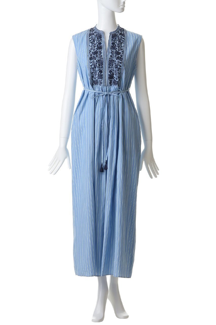 【ヌキテパ/NE QUITTEZ PAS】のPoplin Stripe Flower Embroidery ノースリーブドレス 大人の最旬トレンドファッション＆コーディネート founy(ファウニー) 　ファッション　Fashion　レディースファッション　Fashion for Women　ワンピース　Dresses　フォーマル・パーティードレス・結婚式用ドレス　Elegant & Casual Dresses　チュニック　Tunic Tops & Dresses　オケージョン　Occasion Wear　ギャザー　Gathered, Ruffled　ストライプ　Stripe, Striped Pattern　チュニック　Tunic, Long Top　ドレス　Dress, One-Piece　ノースリーブ　Sleeveless, No-Sleeve　ヨーク　Yoke, Yoke Design　ロング　Long, Long-Length　夏　Summer　新作・新入荷　New Arrivals / New In　other-2|ID: prp329100004963279 ipo3291000000037233568