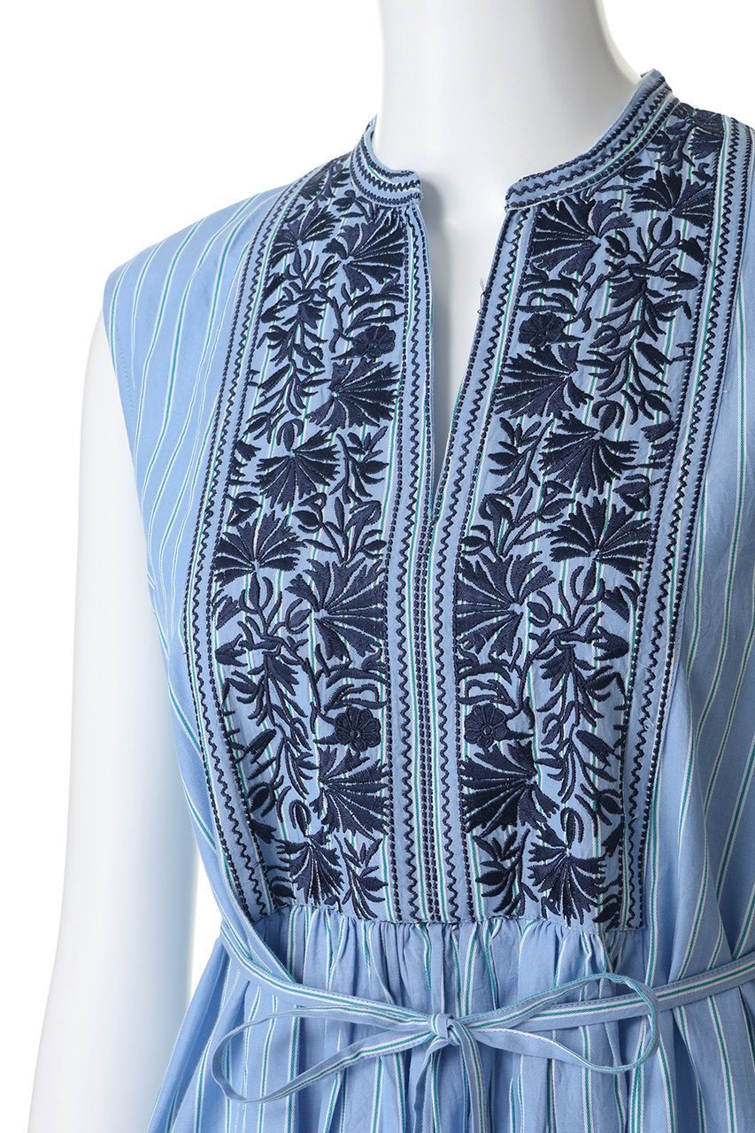 【ヌキテパ/NE QUITTEZ PAS】のPoplin Stripe Flower Embroidery ノースリーブドレス 大人の最旬トレンドファッション＆コーディネート founy(ファウニー) 　ファッション　Fashion　レディースファッション　Fashion for Women　ワンピース　Dresses　フォーマル・パーティードレス・結婚式用ドレス　Elegant & Casual Dresses　チュニック　Tunic Tops & Dresses　オケージョン　Occasion Wear　ギャザー　Gathered, Ruffled　ストライプ　Stripe, Striped Pattern　チュニック　Tunic, Long Top　ドレス　Dress, One-Piece　ノースリーブ　Sleeveless, No-Sleeve　ヨーク　Yoke, Yoke Design　ロング　Long, Long-Length　夏　Summer　新作・新入荷　New Arrivals / New In　other-5|ID: prp329100004963279 ipo3291000000037233571