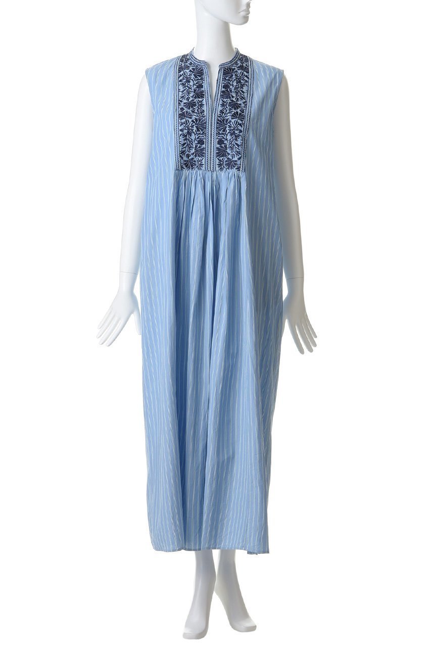 【ヌキテパ/NE QUITTEZ PAS】のPoplin Stripe Flower Embroidery ノースリーブドレス 大人の最旬トレンドファッション＆コーディネート founy(ファウニー) 　ファッション　Fashion　レディースファッション　Fashion for Women　ワンピース　Dresses　フォーマル・パーティードレス・結婚式用ドレス　Elegant & Casual Dresses　チュニック　Tunic Tops & Dresses　オケージョン　Occasion Wear　ギャザー　Gathered, Ruffled　ストライプ　Stripe, Striped Pattern　チュニック　Tunic, Long Top　ドレス　Dress, One-Piece　ノースリーブ　Sleeveless, No-Sleeve　ヨーク　Yoke, Yoke Design　ロング　Long, Long-Length　夏　Summer　新作・新入荷　New Arrivals / New In　other-6|ID: prp329100004963279 ipo3291000000037233572
