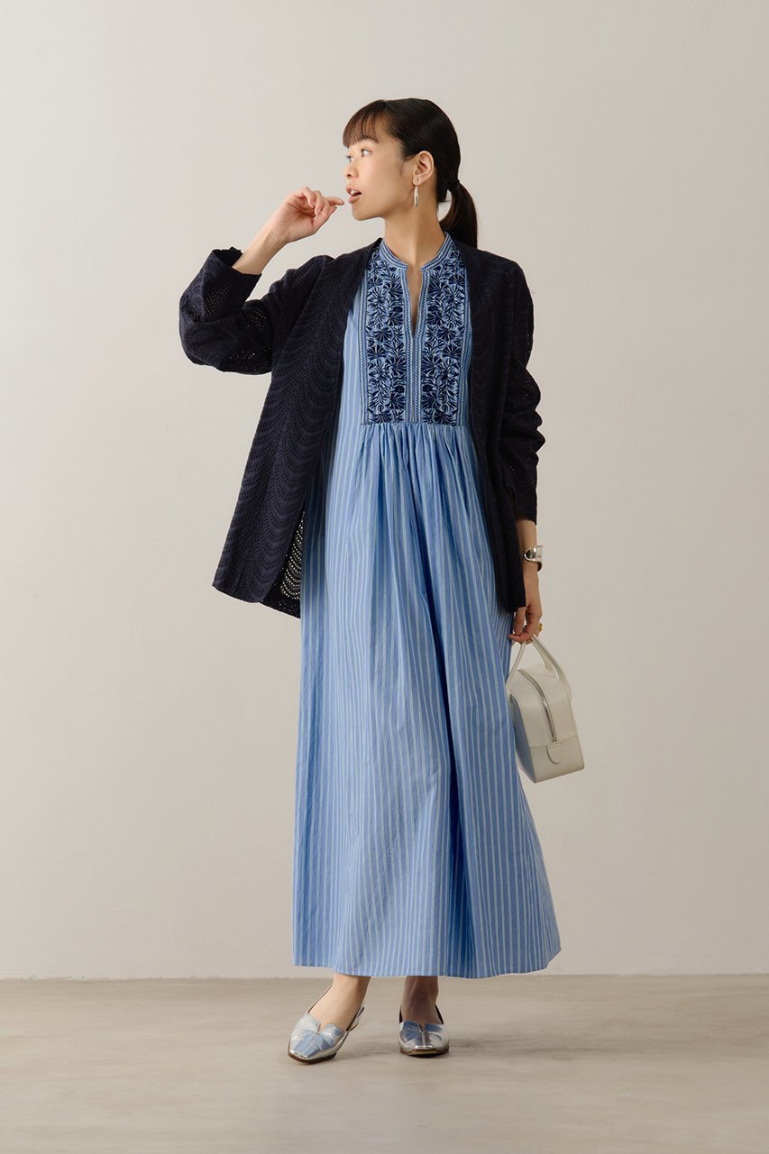 【ヌキテパ/NE QUITTEZ PAS】のPoplin Stripe Flower Embroidery ノースリーブドレス 大人の最旬トレンドファッション＆コーディネート founy(ファウニー) 　ファッション　Fashion　レディースファッション　Fashion for Women　ワンピース　Dresses　フォーマル・パーティードレス・結婚式用ドレス　Elegant & Casual Dresses　チュニック　Tunic Tops & Dresses　オケージョン　Occasion Wear　ギャザー　Gathered, Ruffled　ストライプ　Stripe, Striped Pattern　チュニック　Tunic, Long Top　ドレス　Dress, One-Piece　ノースリーブ　Sleeveless, No-Sleeve　ヨーク　Yoke, Yoke Design　ロング　Long, Long-Length　夏　Summer　新作・新入荷　New Arrivals / New In　other-7|ID: prp329100004963279 ipo3291000000037233573