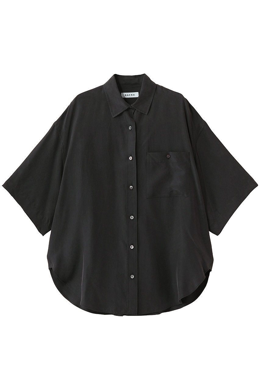 【サクラ/SACRA】のプレミアムシルクサンドウォッシュシャツ インテリア・キッズ・メンズ・レディースファッション・服の通販 founy(ファニー) 　ファッション　Fashion　レディースファッション　Fashion for Women　トップス・カットソー　Cut & Sew Tops　シャツ・ブラウス・オフィスカジュアル　Elegant Blouses & Button-Ups　ショート　Short, Short Length　シルク　Silk, 100% Silk　スリーブ　Sleeve, Long Sleeve / Short Sleeve　ハーフ　Half, Half-Length　ヴィンテージ　Vintage Style　新作・新入荷　New Arrivals / New In　ブラック|ID: prp329100004963284 ipo3291000000037233608