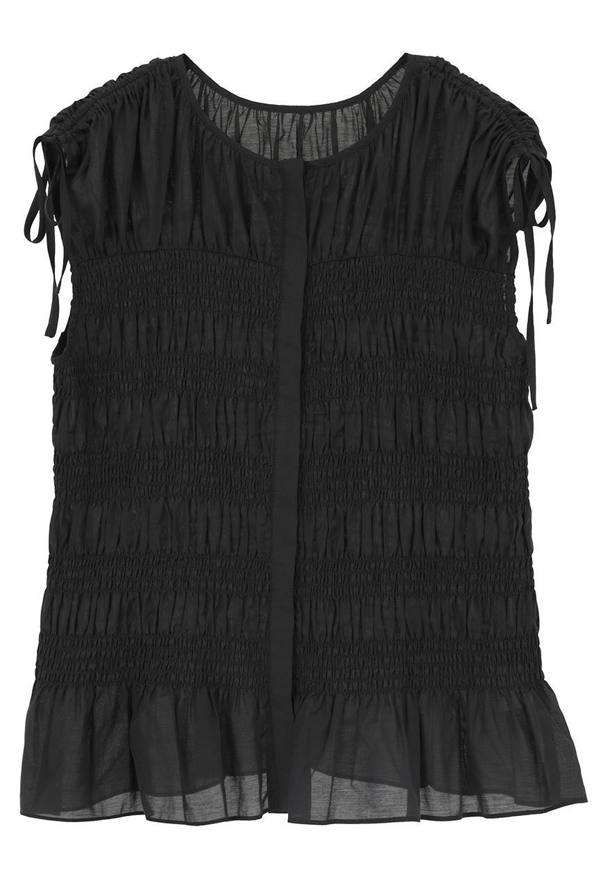 【マルティニーク/martinique】のシャーリングブラウス インテリア・キッズ・メンズ・レディースファッション・服の通販 founy(ファニー) 　ファッション　Fashion　レディースファッション　Fashion for Women　トップス・カットソー　Cut & Sew Tops　キャミソール&ノースリーブ　Camisoles & Sleeveless Tops　シャツ・ブラウス・オフィスカジュアル　Elegant Blouses & Button-Ups　おすすめ　Recommended / Our Picks　ギャザー　Gathered, Ruffled　シャーリング　Shirring, Ruched　ショート　Short, Short Length　ノースリーブ　Sleeveless, No-Sleeve　パターン　Pattern, Design Print　フロント　Front, Front Design　ワイド　Wide, Wide Fit　新作・新入荷　New Arrivals / New In　ブラック|ID: prp329100004963297 ipo3291000000037233689