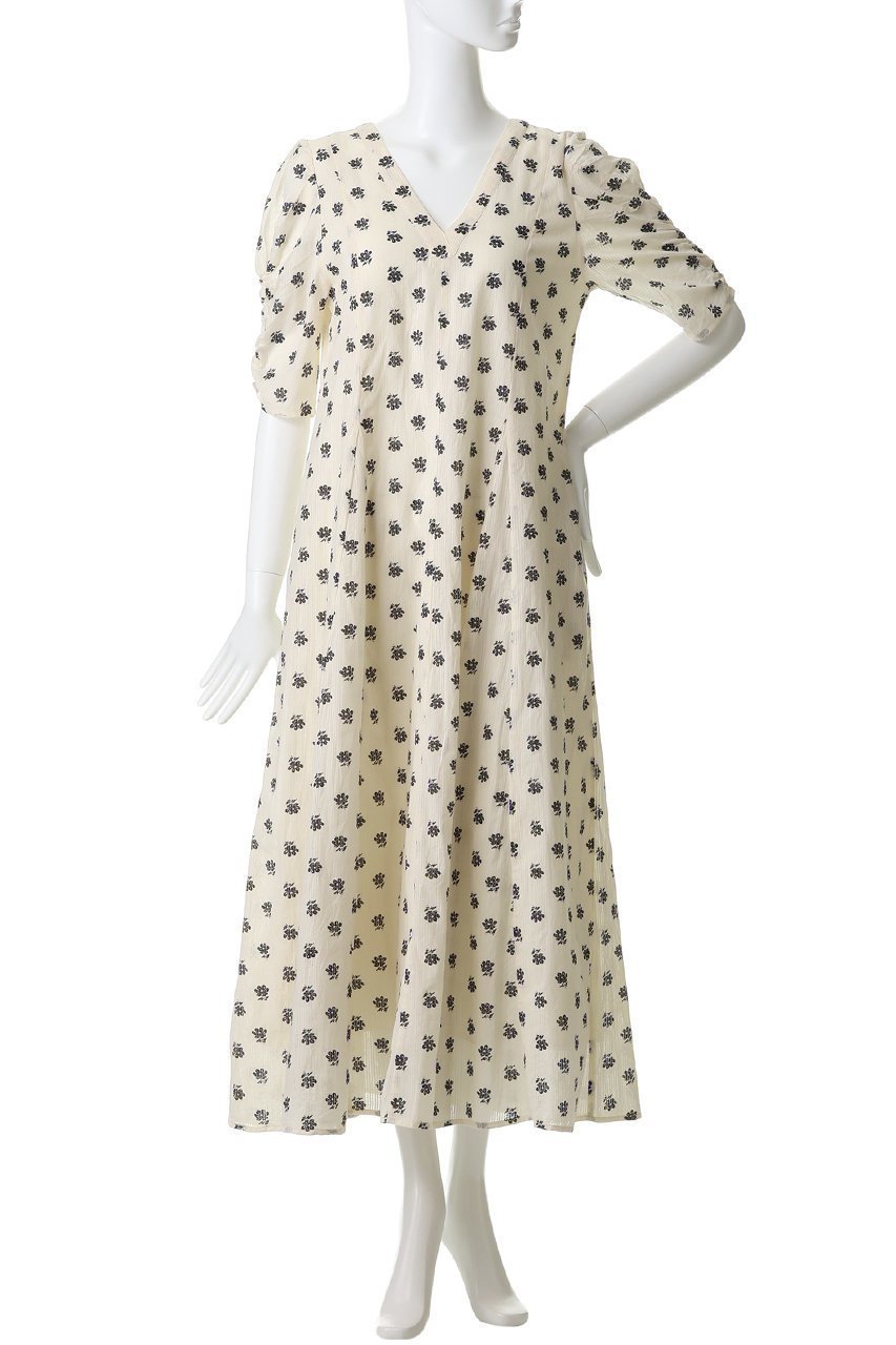 【ヌキテパ/NE QUITTEZ PAS】のCotton Dobby Stripe Anemone Print ギャザースリーブドレス 大人の最旬トレンドファッション＆コーディネート founy(ファウニー) 　ファッション　Fashion　レディースファッション　Fashion for Women　ワンピース　Dresses　フォーマル・パーティードレス・結婚式用ドレス　Elegant & Casual Dresses　チュニック　Tunic Tops & Dresses　スリーブ　Sleeve, Long Sleeve / Short Sleeve　チュニック　Tunic, Long Top　ドレス　Dress, One-Piece　フェミニン　Feminine, Girly　プリント　Print, Printed Pattern　リボン　Ribbon, Bow　ロング　Long, Long-Length　新作・新入荷　New Arrivals / New In　other-2|ID: prp329100004963301 ipo3291000000037233723