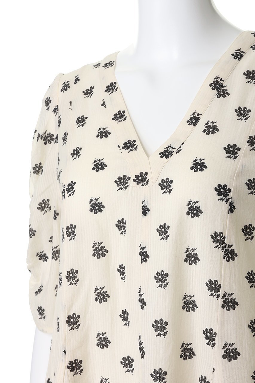 【ヌキテパ/NE QUITTEZ PAS】のCotton Dobby Stripe Anemone Print ギャザースリーブドレス 大人の最旬トレンドファッション＆コーディネート founy(ファウニー) 　ファッション　Fashion　レディースファッション　Fashion for Women　ワンピース　Dresses　フォーマル・パーティードレス・結婚式用ドレス　Elegant & Casual Dresses　チュニック　Tunic Tops & Dresses　スリーブ　Sleeve, Long Sleeve / Short Sleeve　チュニック　Tunic, Long Top　ドレス　Dress, One-Piece　フェミニン　Feminine, Girly　プリント　Print, Printed Pattern　リボン　Ribbon, Bow　ロング　Long, Long-Length　新作・新入荷　New Arrivals / New In　other-5|ID: prp329100004963301 ipo3291000000037233726