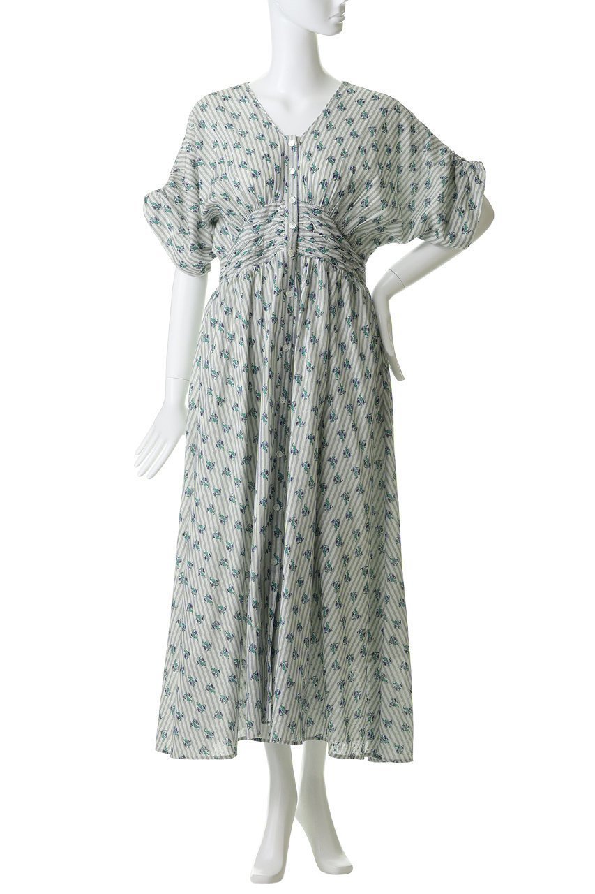 【ヌキテパ/NE QUITTEZ PAS】のCotton Jacquard Stripe Small Flower Print ウエスト ギャザー ドレス 大人の最旬トレンドファッション＆コーディネート founy(ファウニー) 　ファッション　Fashion　レディースファッション　Fashion for Women　ワンピース　Dresses　フォーマル・パーティードレス・結婚式用ドレス　Elegant & Casual Dresses　チュニック　Tunic Tops & Dresses　エアリー　Airy Texture　ギャザー　Gathered, Ruffled　サンダル　Sandals, Summer Shoes　ジャカード／ジャガード　Jacquard, Woven Pattern　スニーカー　Sneakers, Trainers　チュニック　Tunic, Long Top　ドレス　Dress, One-Piece　フラワー　Flower, Floral　プリント　Print, Printed Pattern　リゾート　Resort, Vacation Style　ロング　Long, Long-Length　新作・新入荷　New Arrivals / New In　other-2|ID: prp329100004963302 ipo3291000000037233732