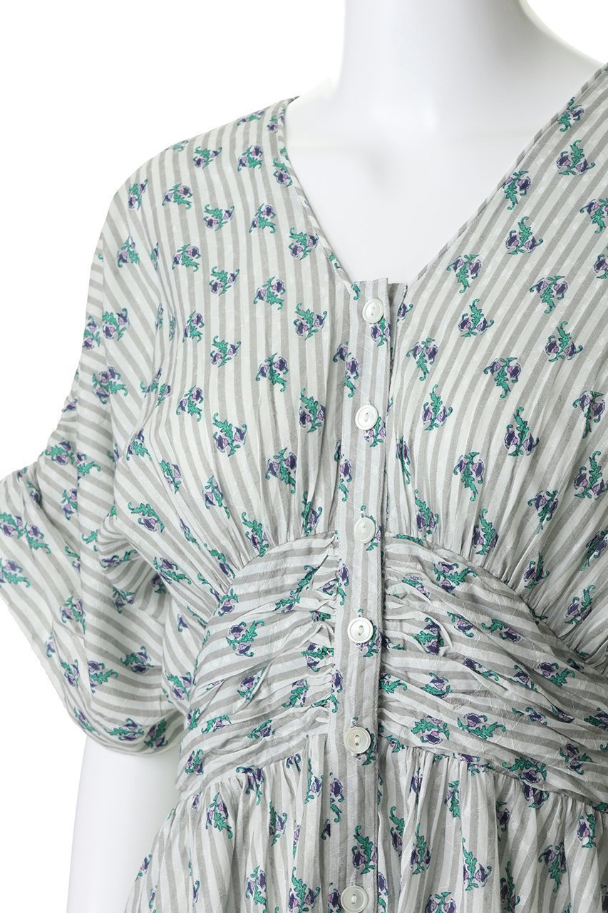 【ヌキテパ/NE QUITTEZ PAS】のCotton Jacquard Stripe Small Flower Print ウエスト ギャザー ドレス 大人の最旬トレンドファッション＆コーディネート founy(ファウニー) 　ファッション　Fashion　レディースファッション　Fashion for Women　ワンピース　Dresses　フォーマル・パーティードレス・結婚式用ドレス　Elegant & Casual Dresses　チュニック　Tunic Tops & Dresses　エアリー　Airy Texture　ギャザー　Gathered, Ruffled　サンダル　Sandals, Summer Shoes　ジャカード／ジャガード　Jacquard, Woven Pattern　スニーカー　Sneakers, Trainers　チュニック　Tunic, Long Top　ドレス　Dress, One-Piece　フラワー　Flower, Floral　プリント　Print, Printed Pattern　リゾート　Resort, Vacation Style　ロング　Long, Long-Length　新作・新入荷　New Arrivals / New In　other-5|ID: prp329100004963302 ipo3291000000037233735