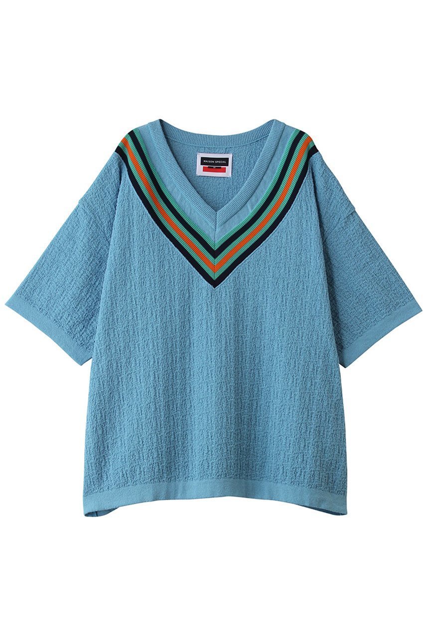 【メゾンスペシャル/MAISON SPECIAL】の【UNISEX】Vネック チルデンニットTEE インテリア・キッズ・メンズ・レディースファッション・服の通販 founy(ファニー) 　ファッション　Fashion　レディースファッション　Fashion for Women　トップス・カットソー　Cut & Sew Tops　ニット　Knit Tops & Sweaters　カジュアルプルオーバー・ニットトップス　Pullovers & Knit Tops / Casual Pullovers　Vネックトップス　V-Neck Tops / V-Cut Neckline Shirts　ユニセックス　Unisex, Genderless　夏　Summer　新作・新入荷　New Arrivals / New In　春　Spring　S/S・春夏　SS, Spring/Summer, Warm Season　L.BLU(ライトブルー)|ID: prp329100004963307 ipo3291000000037233766